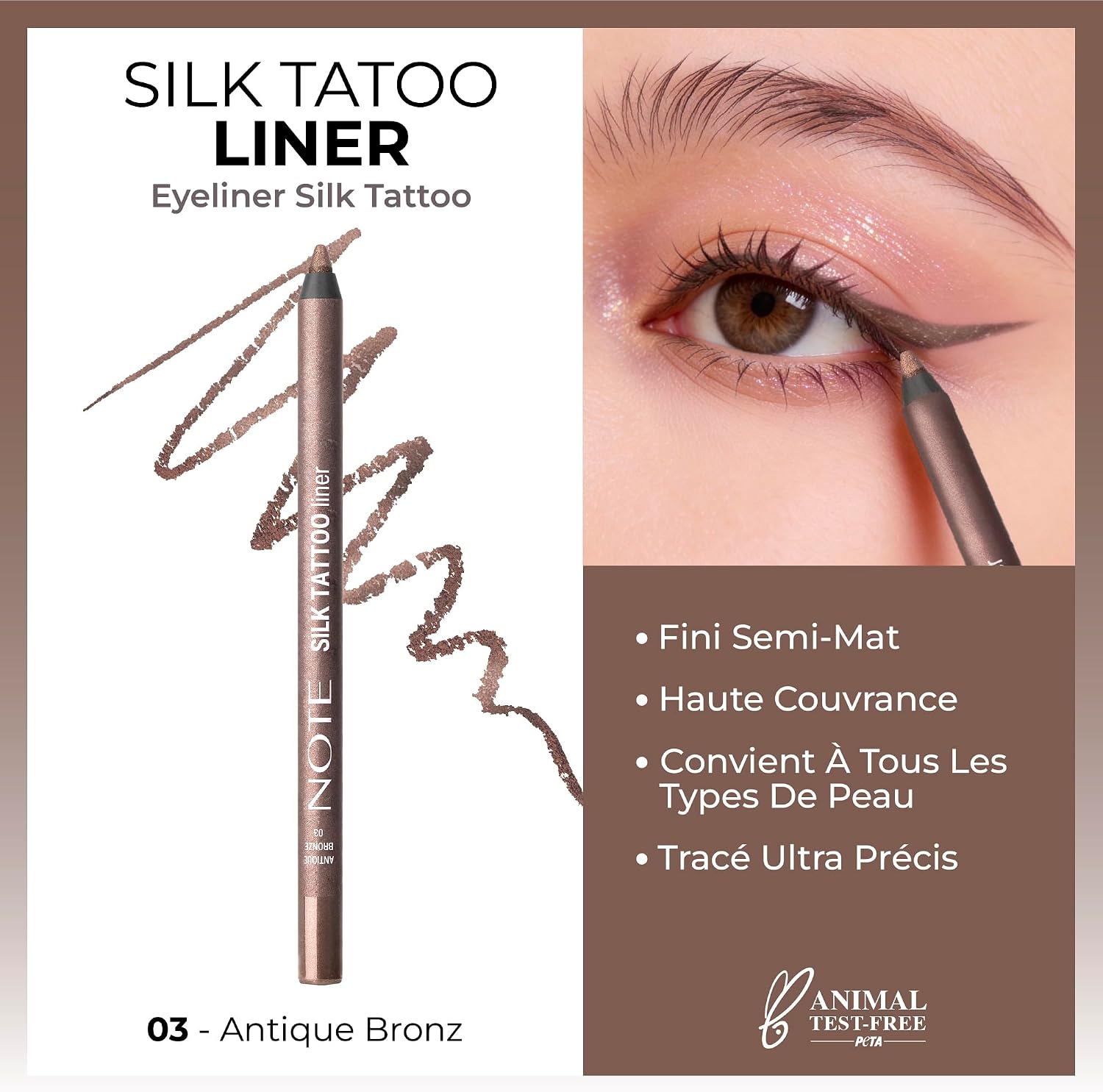 Cosmetics Silk Tattoo Liner Suya Dayanıklı İpeksi Jel Göz Kalemi - 03 Antique Bronze