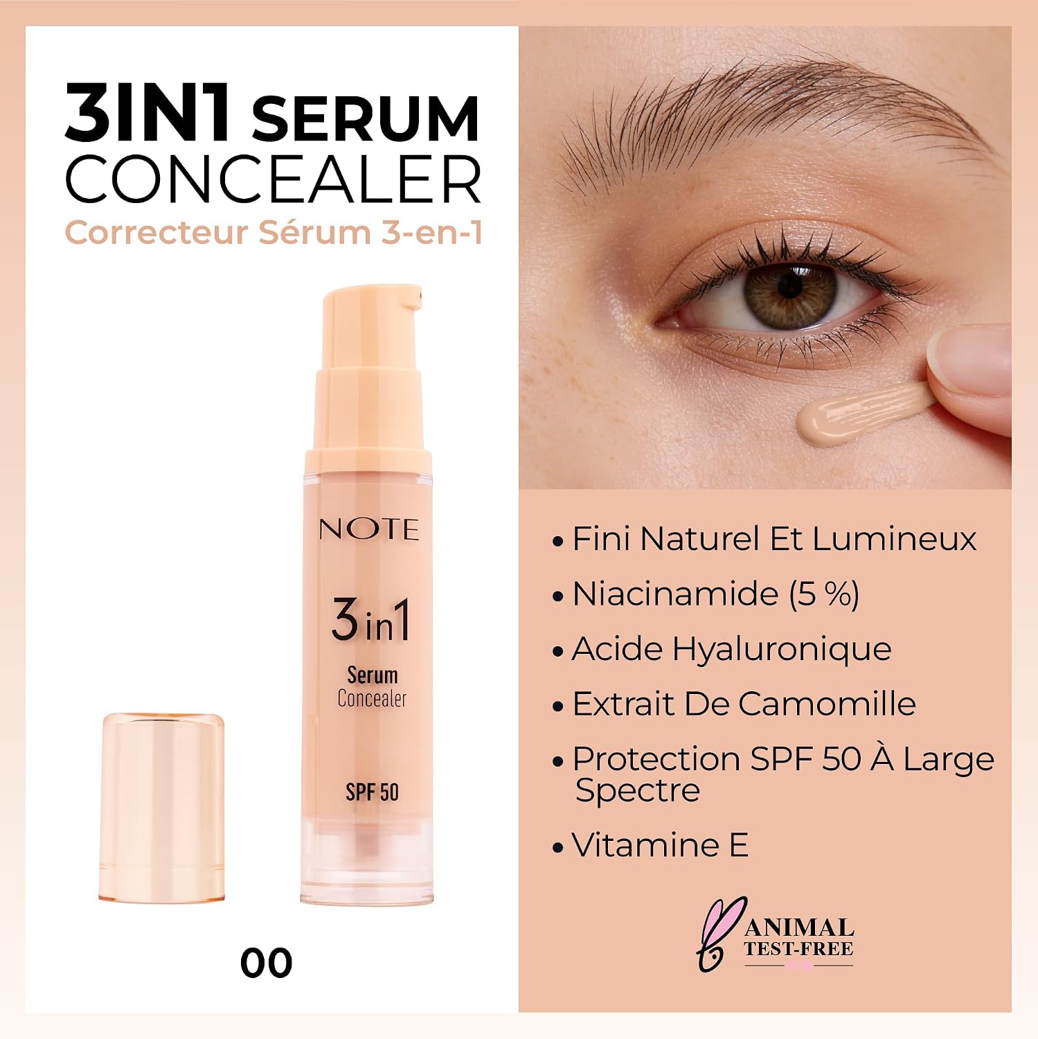 Cosmetics 3 in 1 Serum Concealer SPF 50 00 Light Nemlendirici ve Aydınlatıcı Göz Altı Kapatıcısı