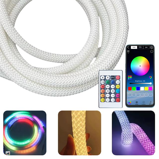 PM-26417 Animasyonlu Bluetooth Neon RGB Kumaş Örgülü Hortum Led 5 Metre 201 Modlu