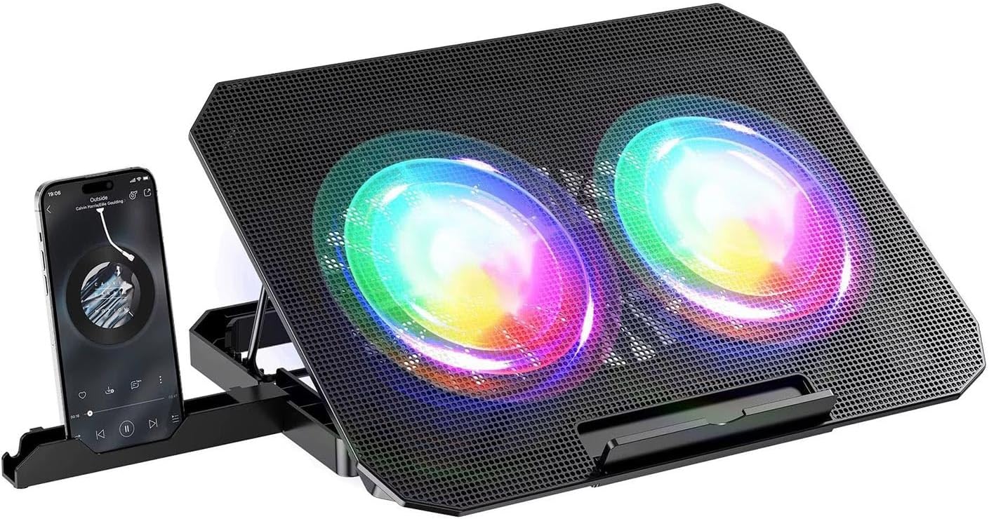 Ga48 Dizüstü Bilgisayar Soğutucu Laptop Standı 2 Adet 14CM FAN RGB LED Telefon Tutucu Yükseklik Ayarlı