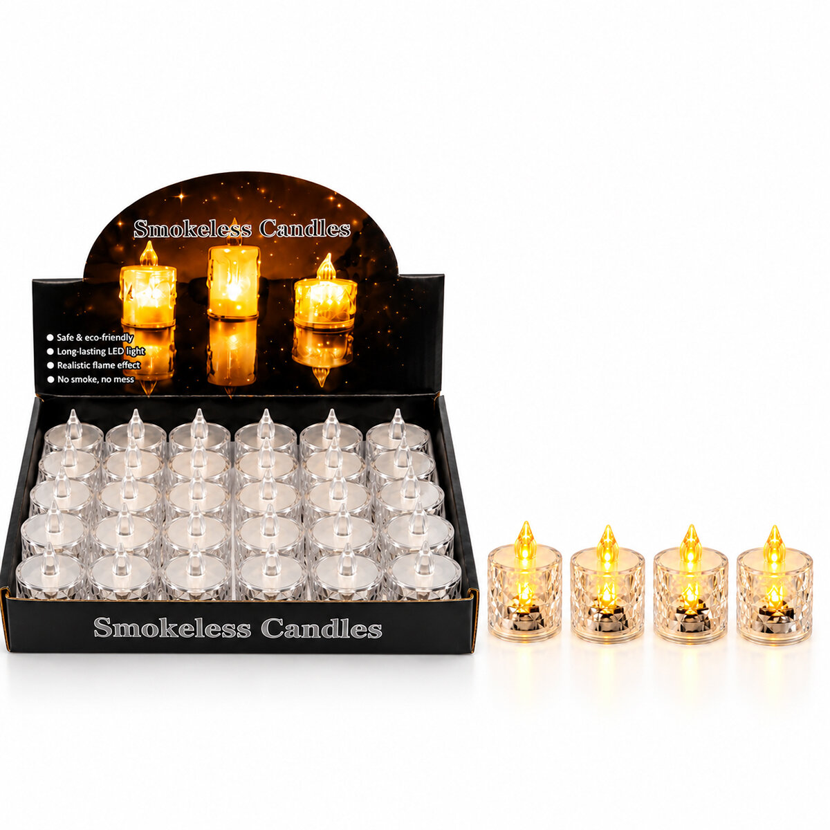 24 Adet Küçük Boy Pilli Kristal Mika Led Mum Çap : 3.8CM Yükseklik : 4.8CM İ10-017