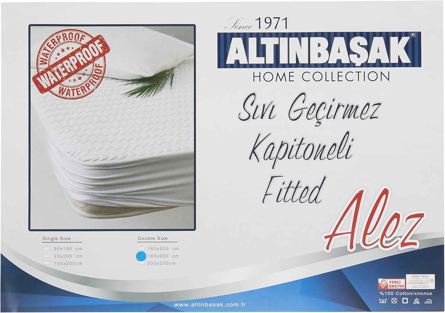 Kapitone Sıvı Geçirmez Fitted Alez, Yeşil, 180X200