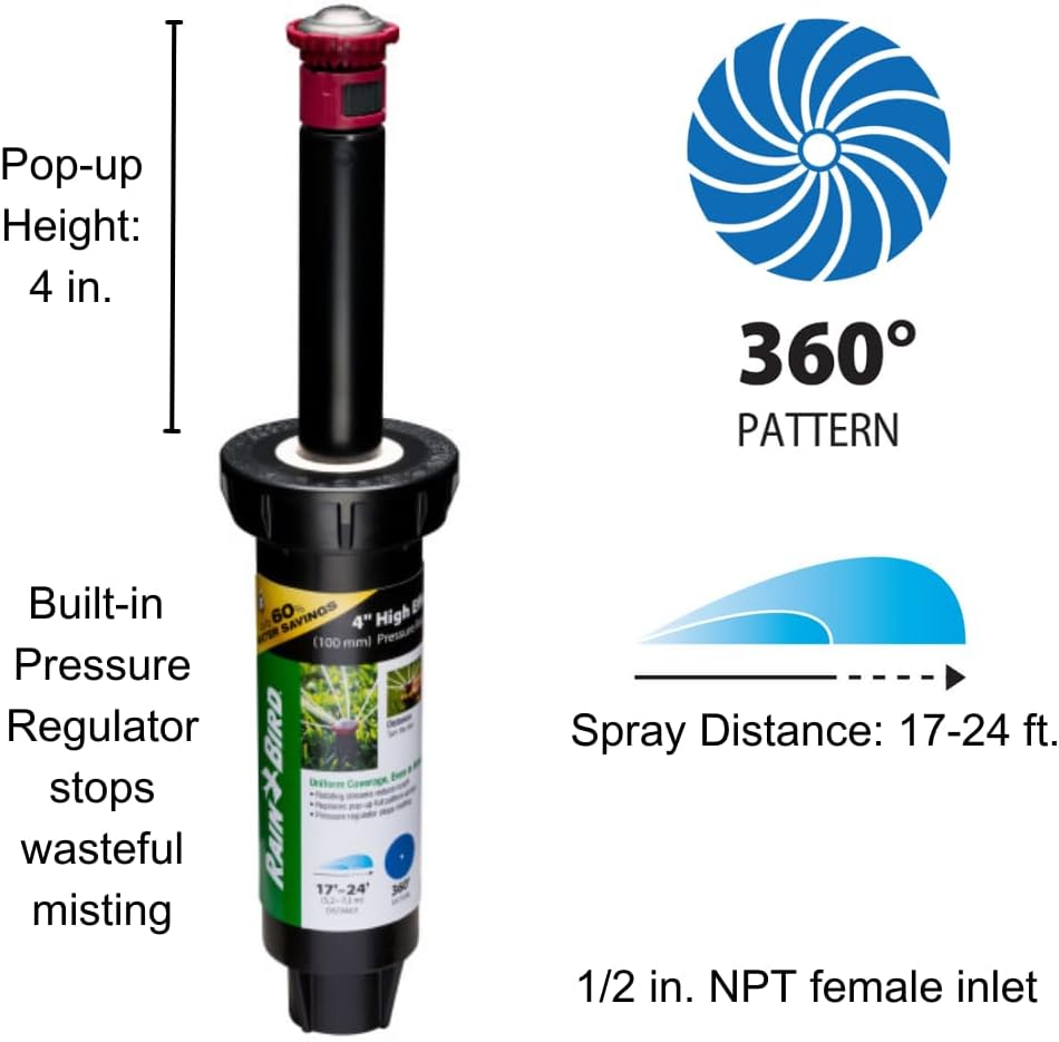 22SAFPROPR Basınç Düzenleyici (PRS) Yüksek Verimli Pro Döner Sprinkler, 360° Tam Desen, 17' - 24' Püskürtme Mesafesi, 10 cm Açılır Yükseklik