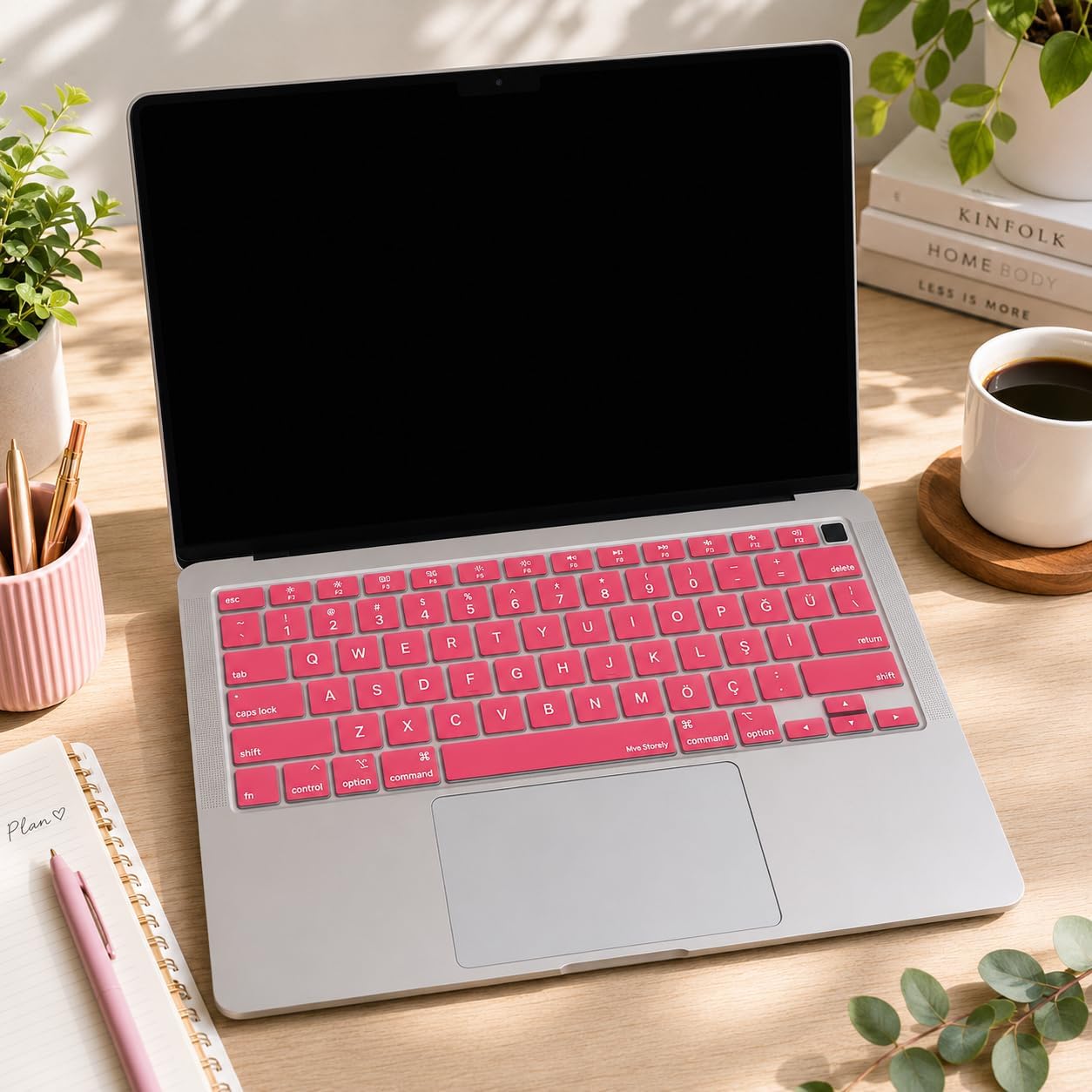 Türkçe Q Klavye Koruyucu MacBook Air 13 A2179 A2337 M1 Uyumlu | US ANSI Düz Enter | Ultra İnce Silikon Keyboard Cover Pembe