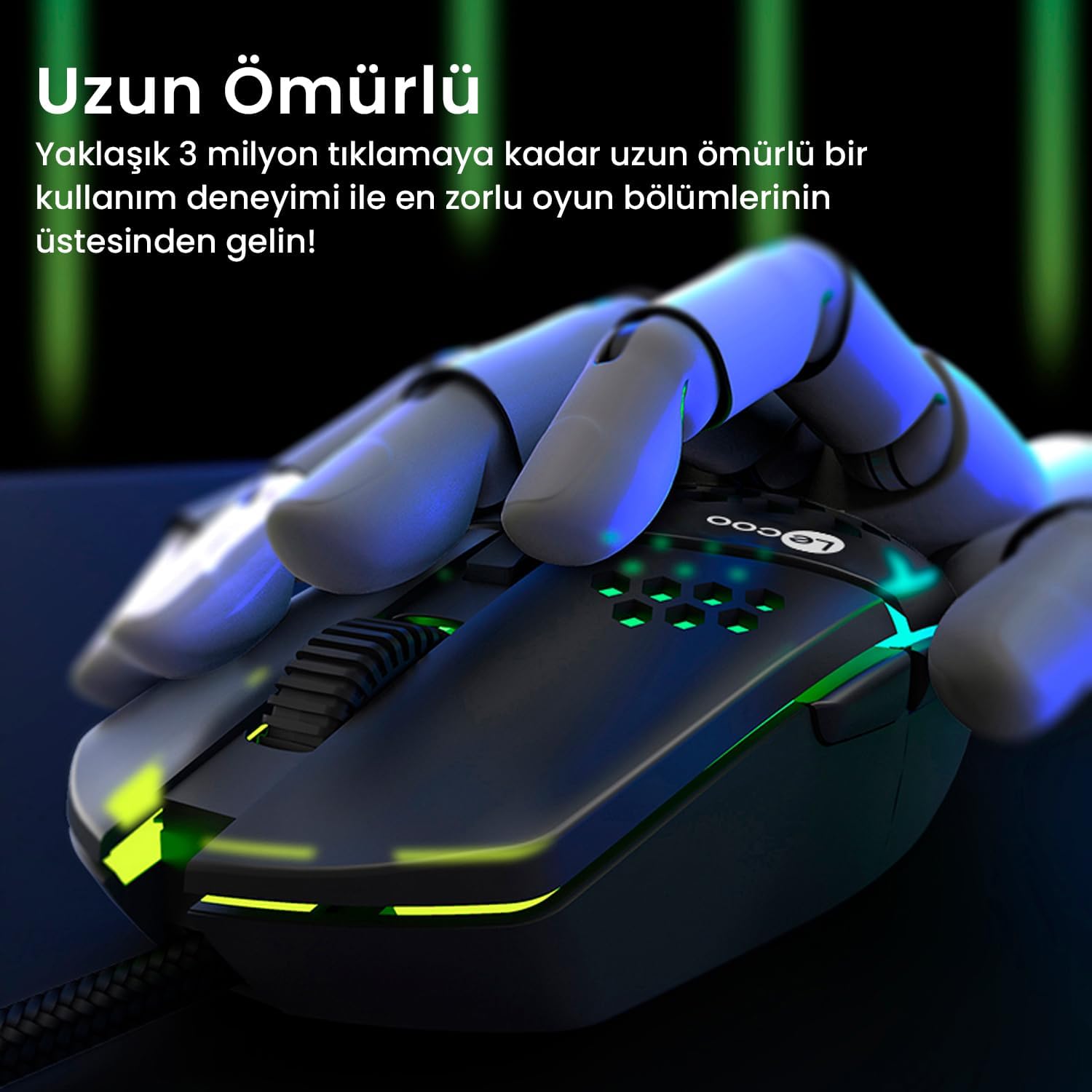 MS105 Kablolu 3200DPI 6 Tuşlu RGB LED Aydınlatmalı 103gr Ağırlık Optik Sensör Oyuncu Mouse Siyah
