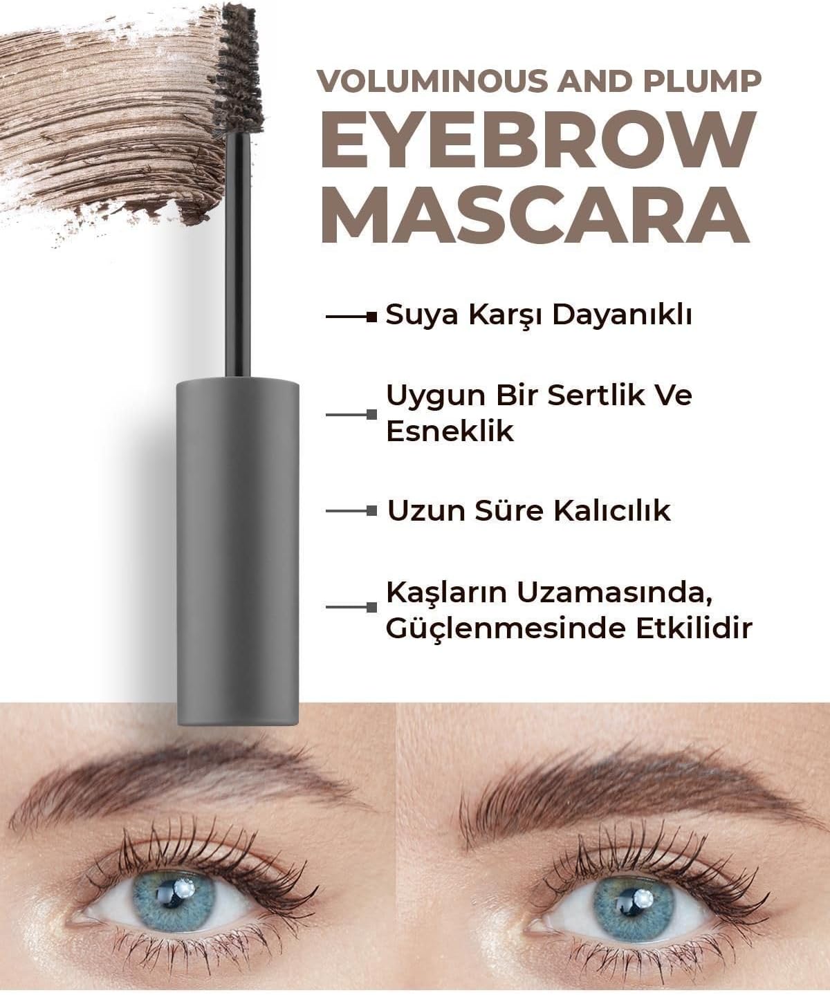 Suya Dayanıklı Kalıcı Etki Yoğun Pigmentli Kahverengi Kaş Sabitleyici Maskara - Eyebrow Mascara 801