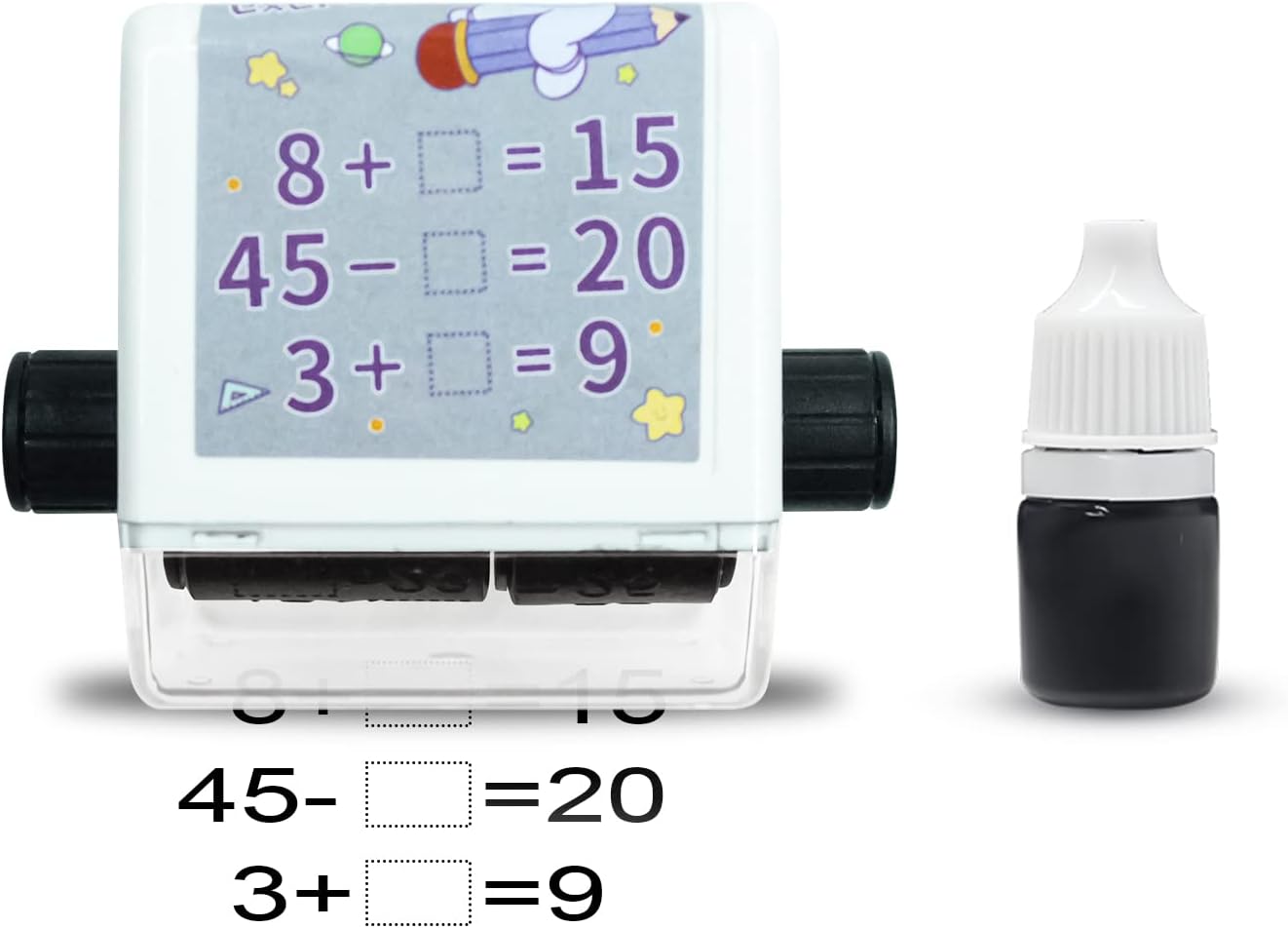 Roller dijital öğretim mührü, 2'si 1 arada ek ve çıkarma silindir damgası, yeniden kullanılabilir hesaplamalı matematik eğitim oyuncak damgası, matematik pratik soruları 100