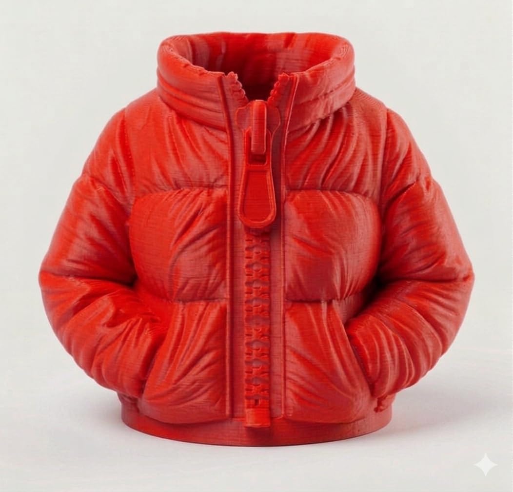 Şişme Mont Tasarımlı Yüksek Kaliteli 3D Baskılı Kalemlik, 8,5 cm Yükseklik (Kırmızı)