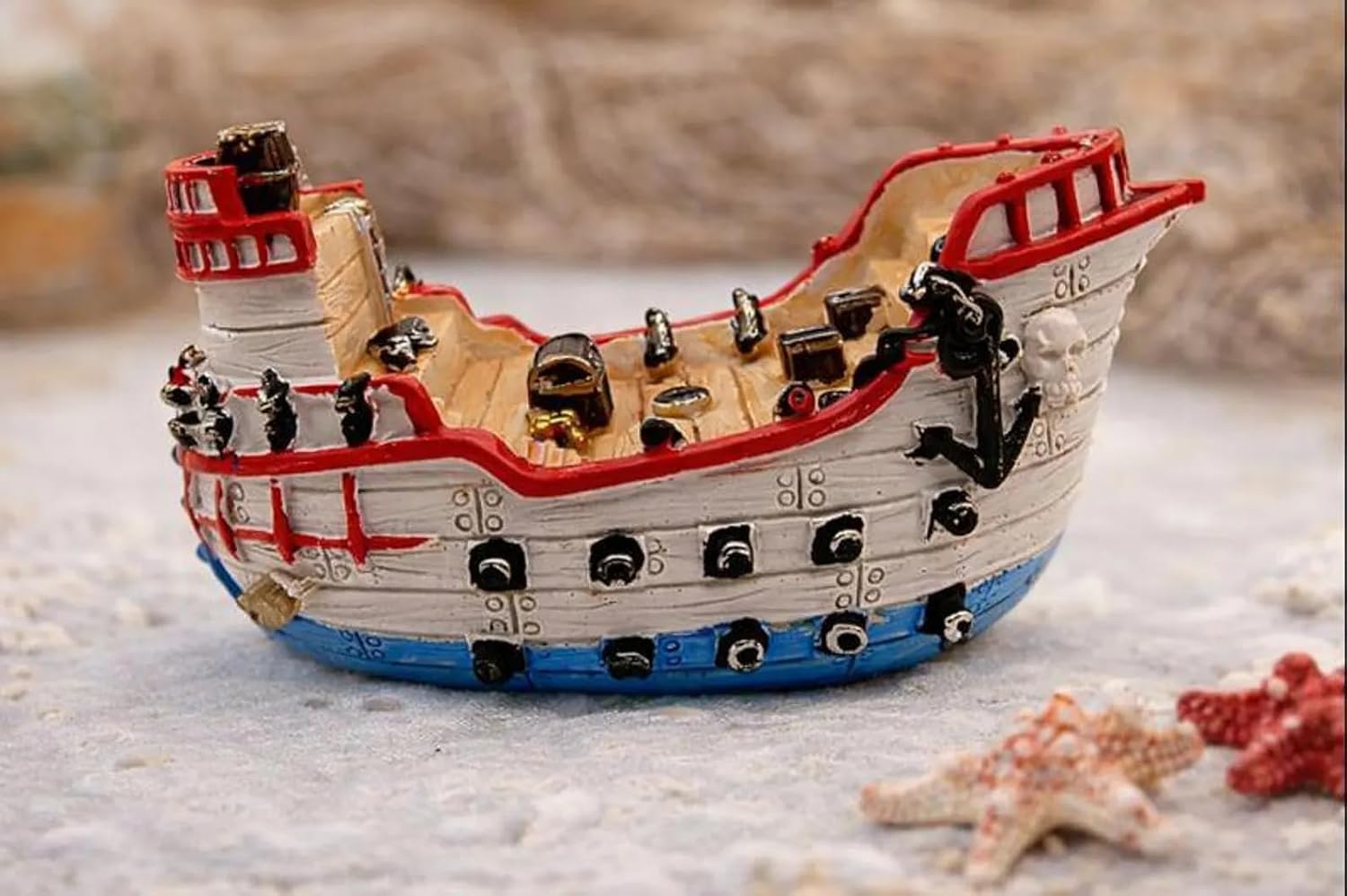 Vintage Korsan Hazine Gemisi Kitap Desteği – El Yapımı Reçine Pirate Treasure Ship Bookend, Ev & Ofis Dekoru