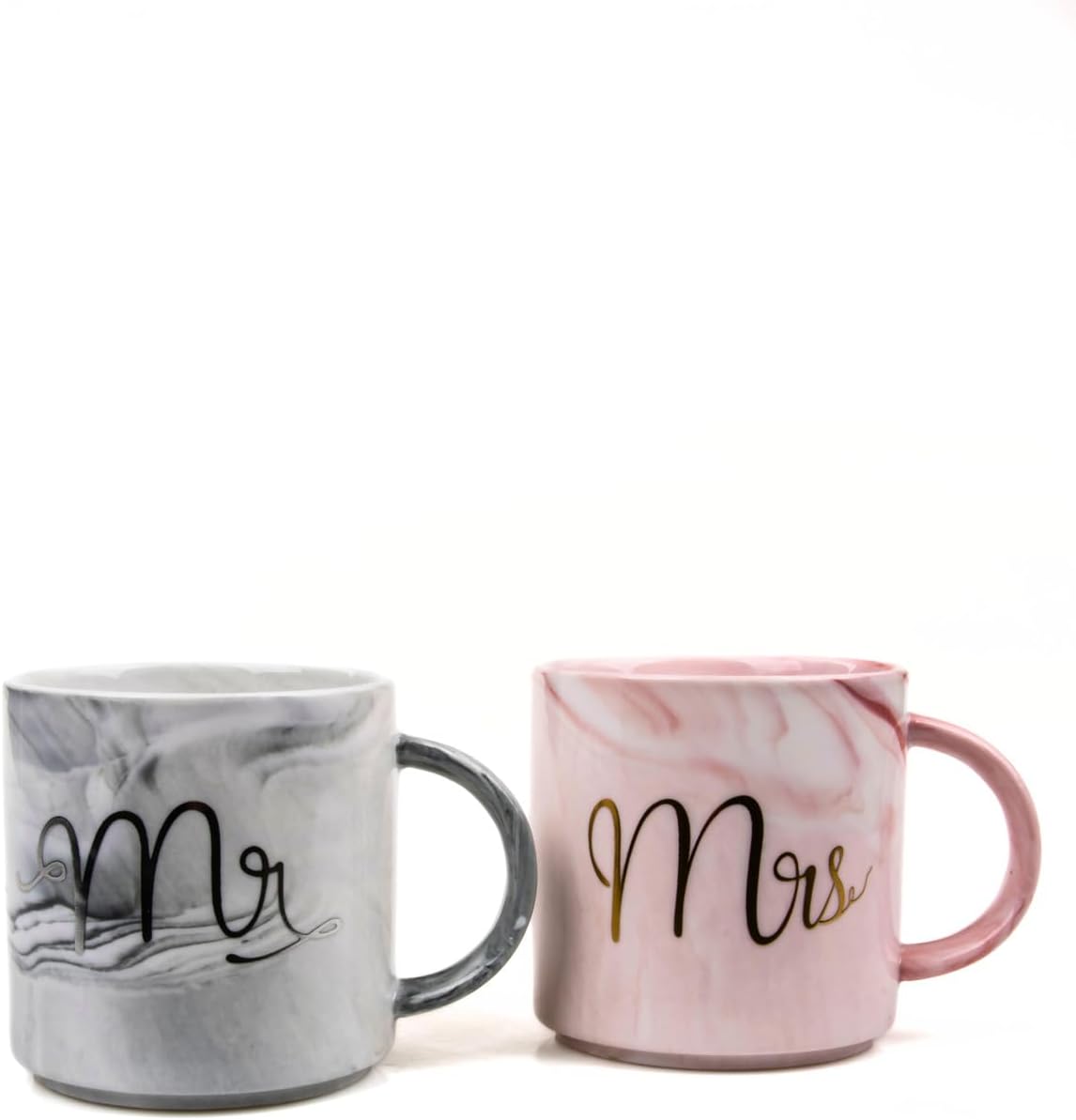 Mukko Home Lüks Mermer Desenli Mr & Mrs 2'Li Porselen Kupa Seti – 400 Ml, Hediyelik Kutulu,Çok Renkli