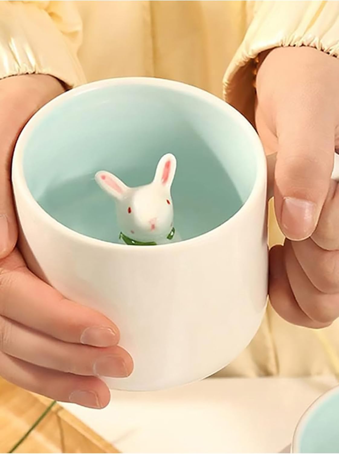 Mukko Home 3D Porselen Kupa – Sevimli Tavşan Figürlü, 350 Ml, Eğlenceli Ve Şık Tasarım,Mavi