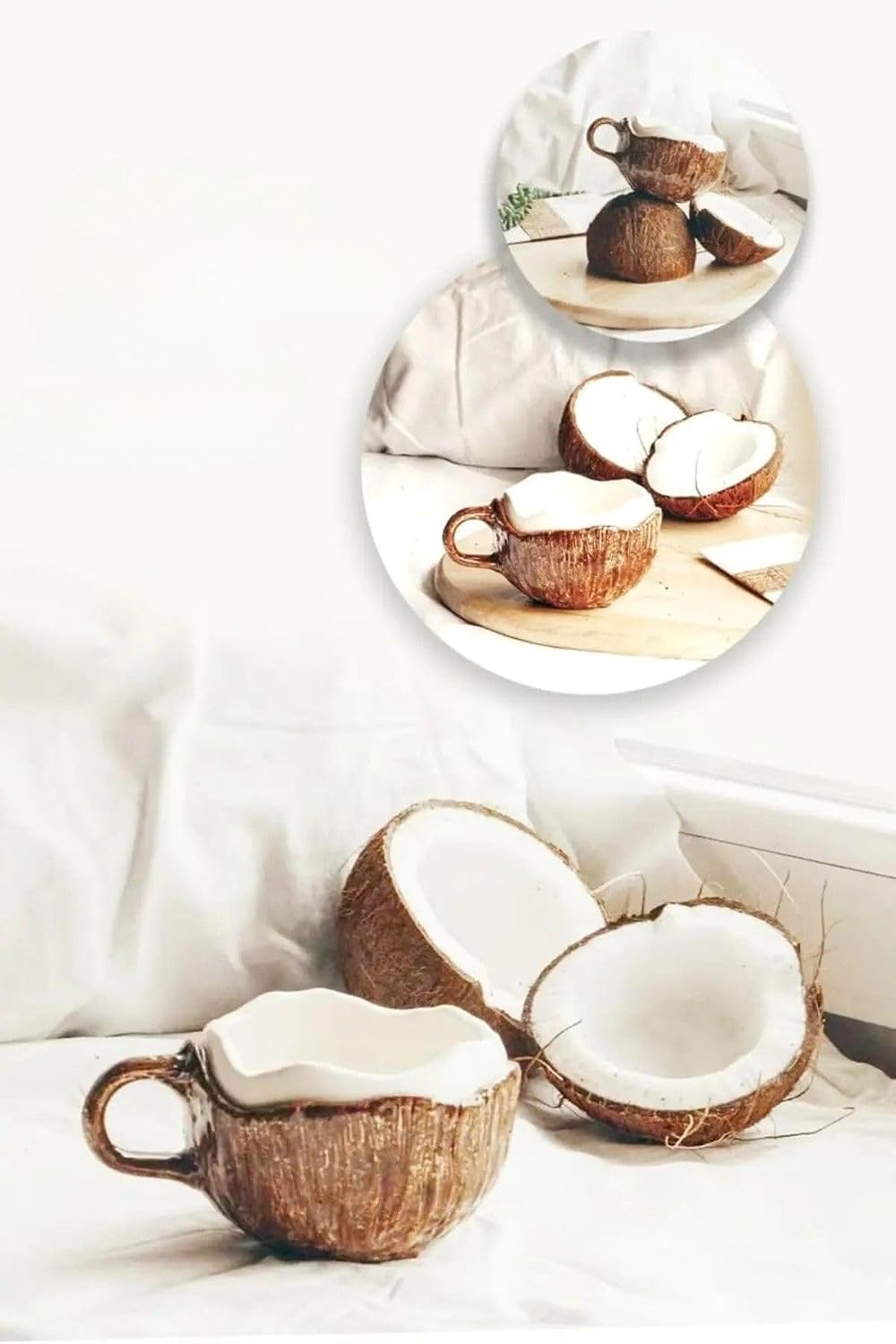 El Yapımı Coconut Kupa 350 ml Estetik Kahve Fincanı