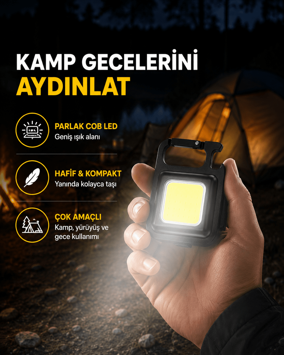 USB Type-C Şarjlı Mini Fener – Manyetik, Katlanabilir ve Şişe Açacaklı Tasarım Yeni Nesil