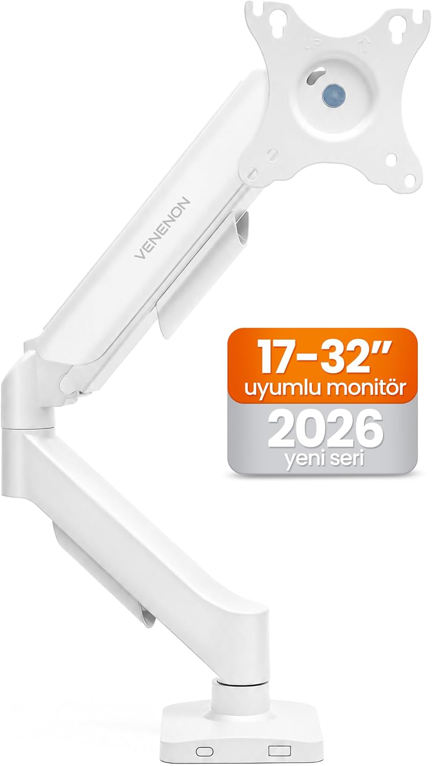 Tek Kollu Monitör Kolu VESA Uyumlu Hareket Ayarlanabilir Monitör Standı 17-32" 9KG Kapasite Beyaz