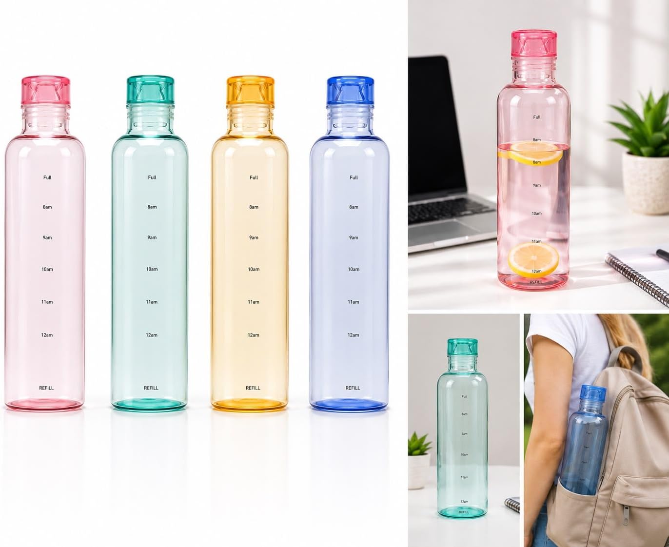Cam Matara Su Şişesi Motivasyonlu Sızdırmaz Matara Suluk Cam 500 Ml, RENKLİ, S