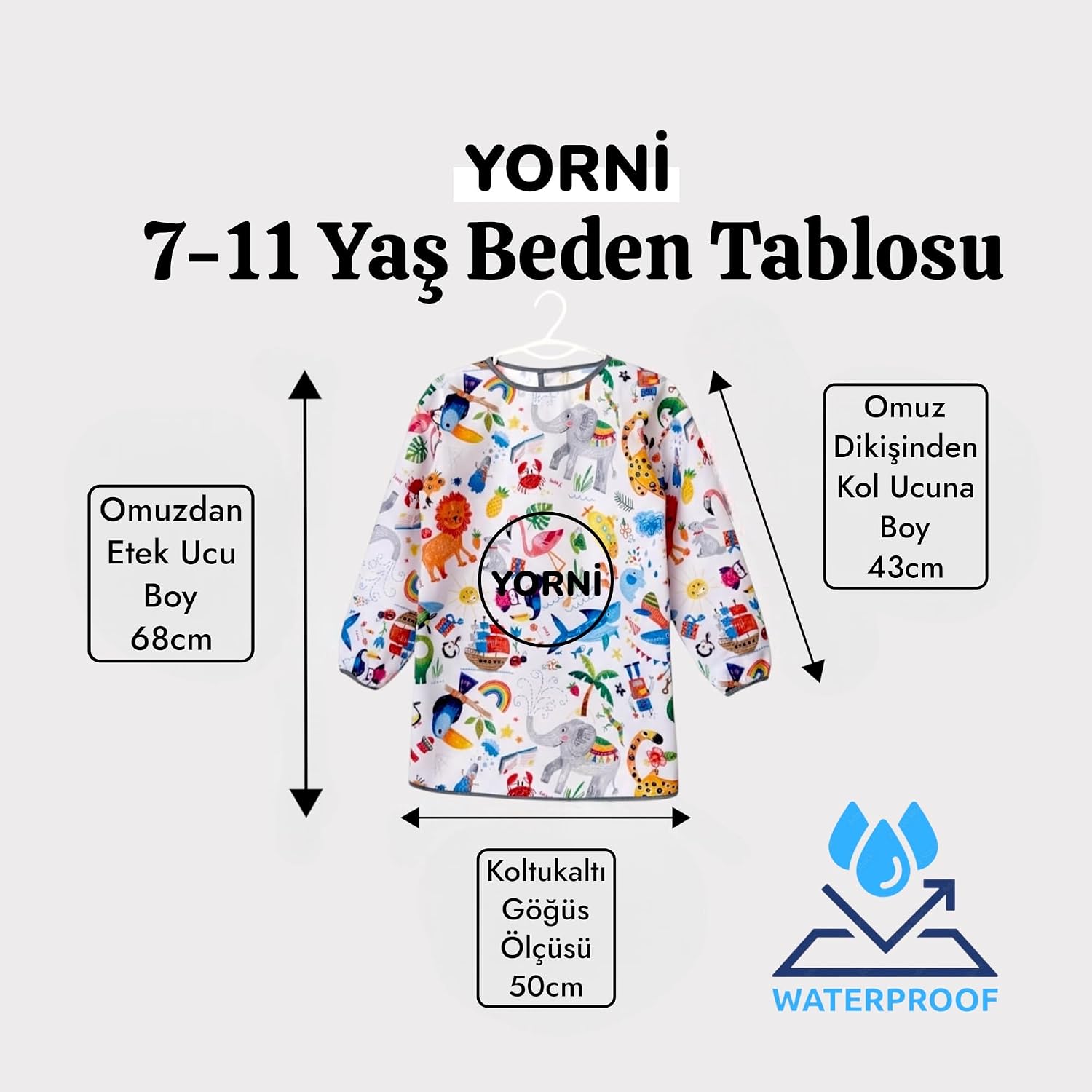 Jungle Çocuk Aktivite Önlüğü Uzun Kollu Sıvı Geçirmez 7-10 Yaş