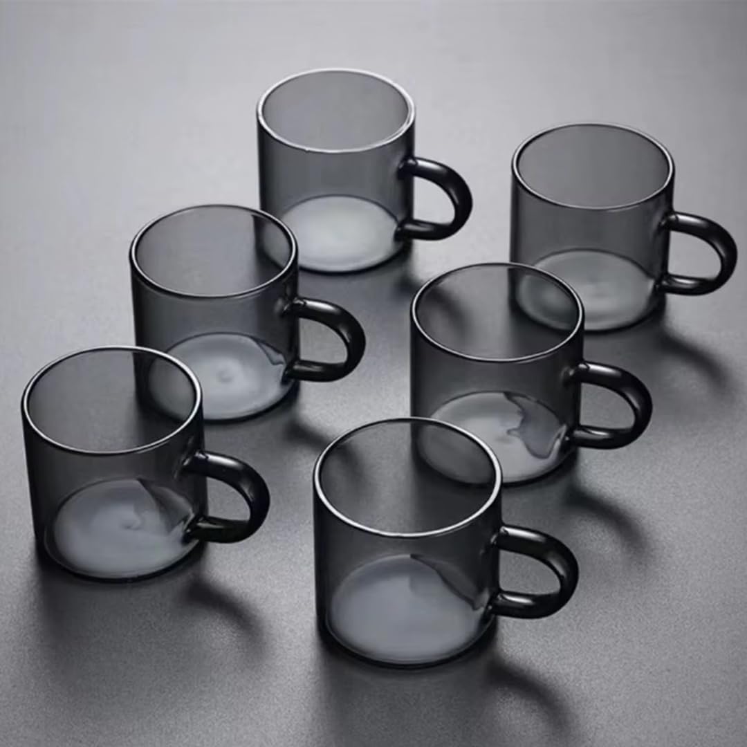 6 Adet 113ml cam füme renk fincan espresso kahve fincanı ısıya dayanıklı çay seti çay fincanı