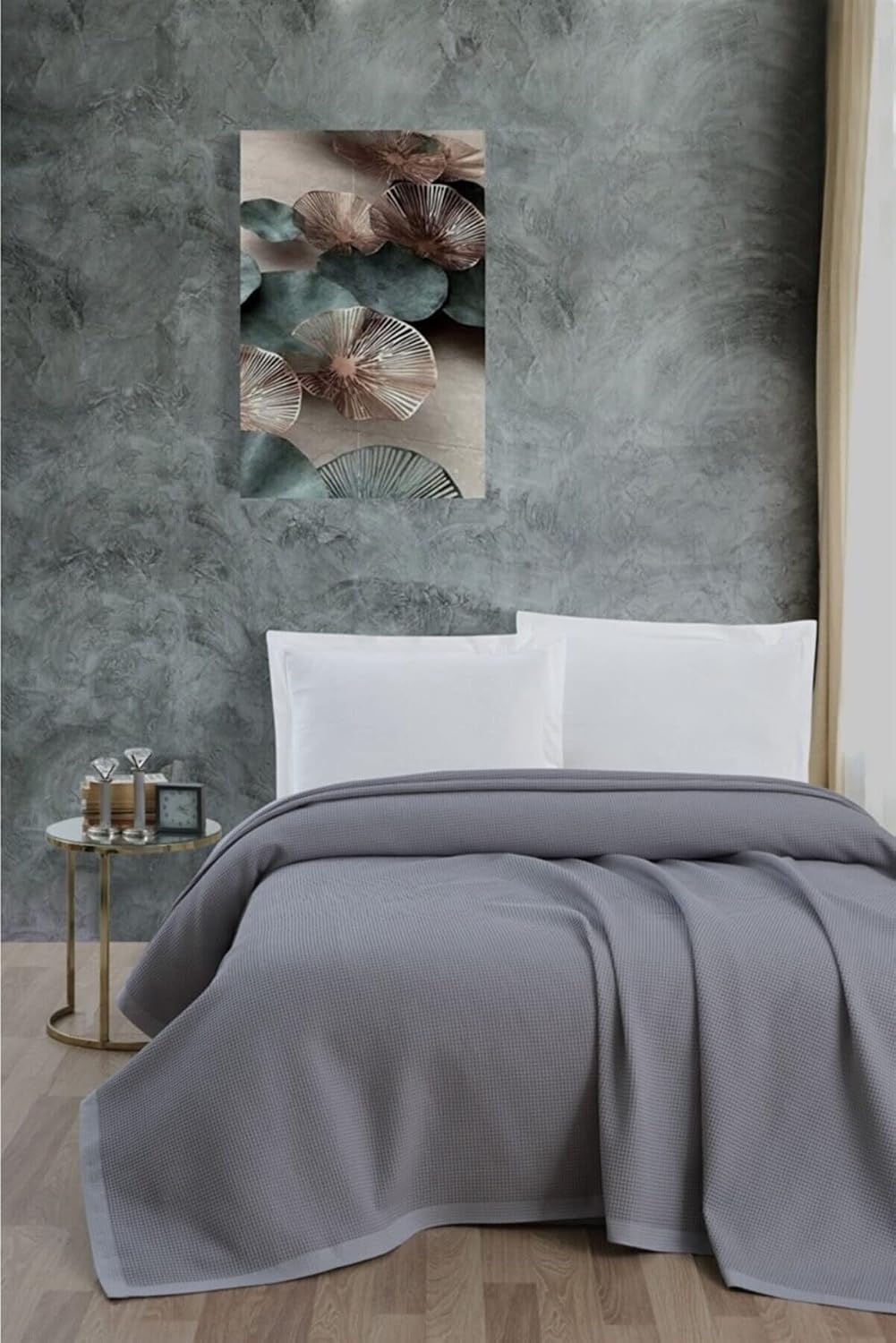 Klimalı Pike,%100 Pamuk Petekli Pike, Dörtmevsim Pike Battal Boy 240x260 Gri