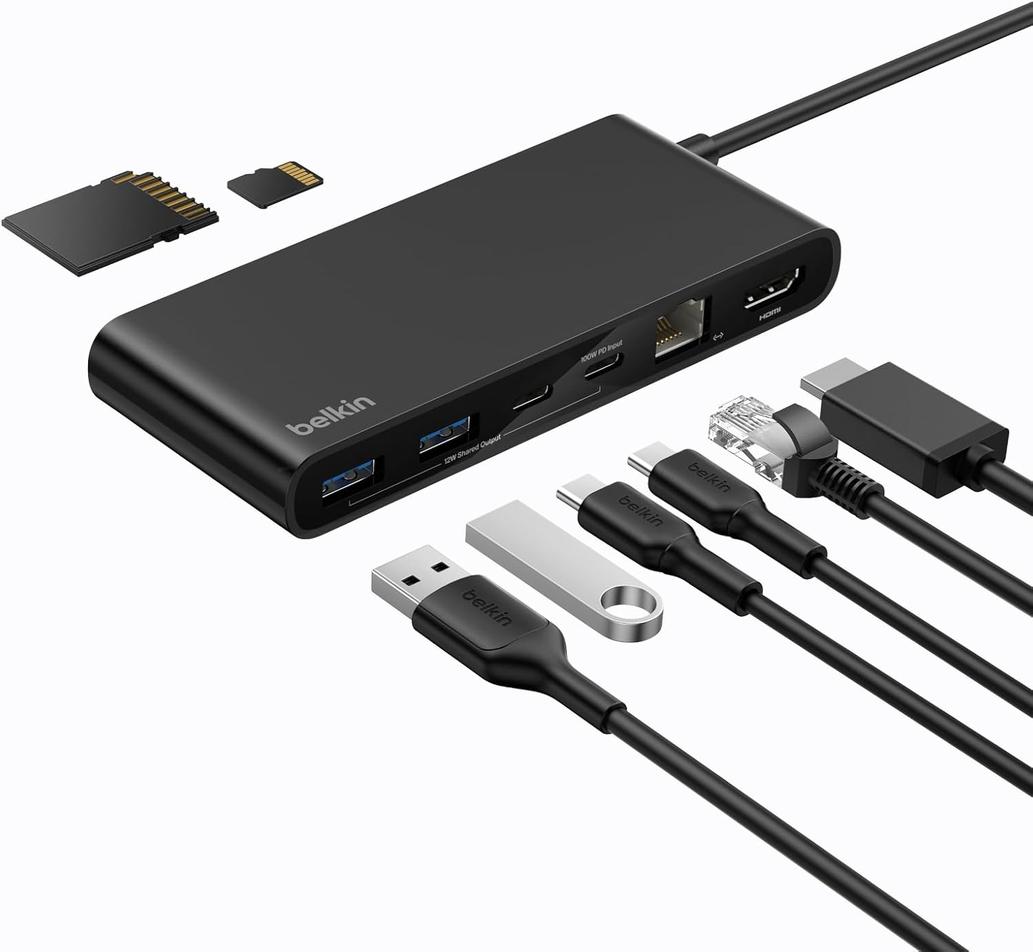 Connect 8 Portlu USB-C Hub, 4K@60Hz’e kadar çözünürlükleri destekleyen ekran uyumu, Mac, Windows ve Chromebook ile çalışır, 100 W PD, 10 Gbps veri aktarım hızı ve 2,5 Gbps Ethernet - Siyah