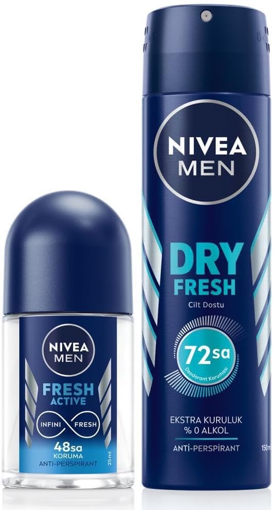 MEN Erkek Sprey Deodorant Dry Fresh 150ml ve Mini Roll-on Fresh Active 25ml Set, Ter Karşıtı Koruma
