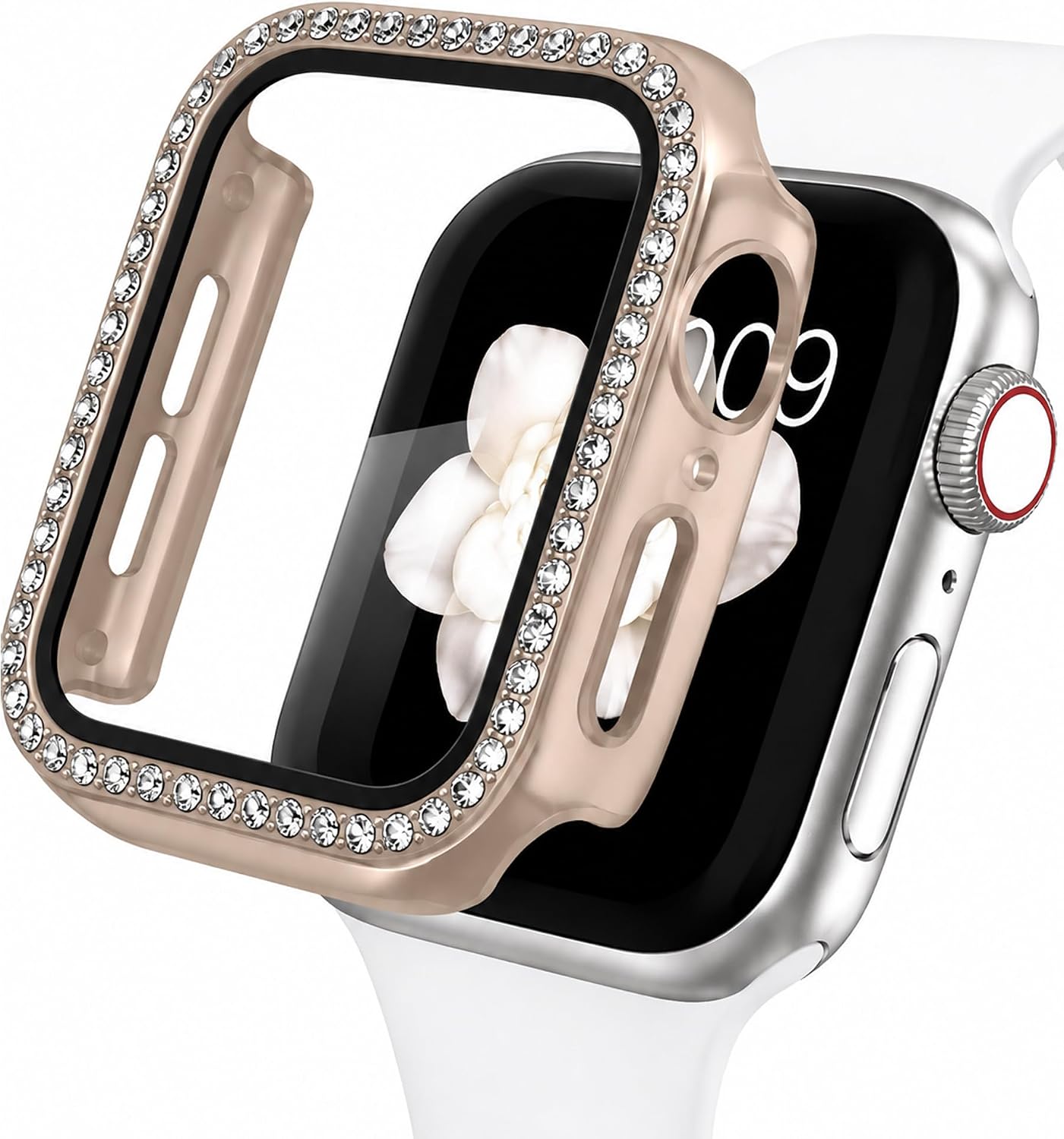 Apple Watch İle Uyumlu 2-3-4-5-6-se 7 8 9 İle Uyumlu 40 Mm Özel Üretim Işıltılı Lüks Şık Darbe Emici Zarif Elmas Taşlı Kasa Ve Ekran Koruyucu Kılıf İnci