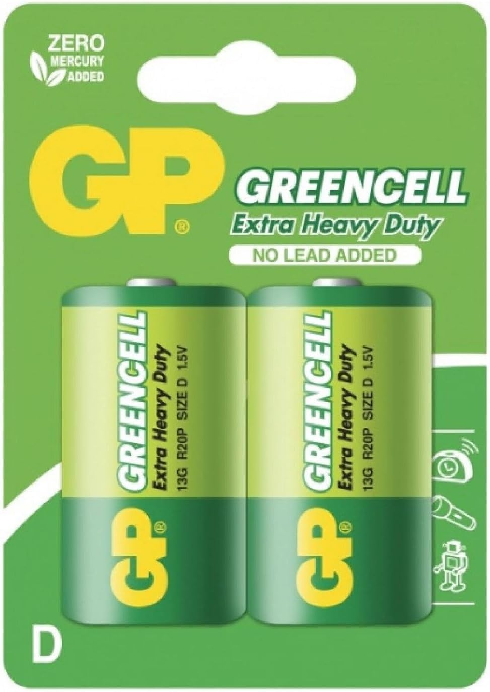Batteries Gp13G Greencell R20P/1250/D Boy Kalın Pil, 1.5 Volt, 2'Li Kart