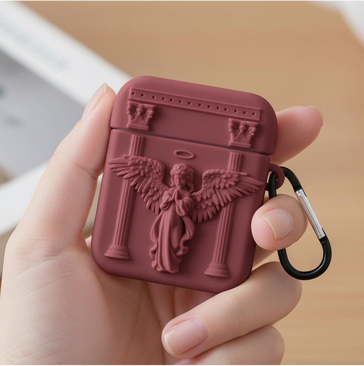 CaseOnn Kılıf Antik Melek Bordo Bordo Apple AirPods 1/2.Nesil ile uyumlu