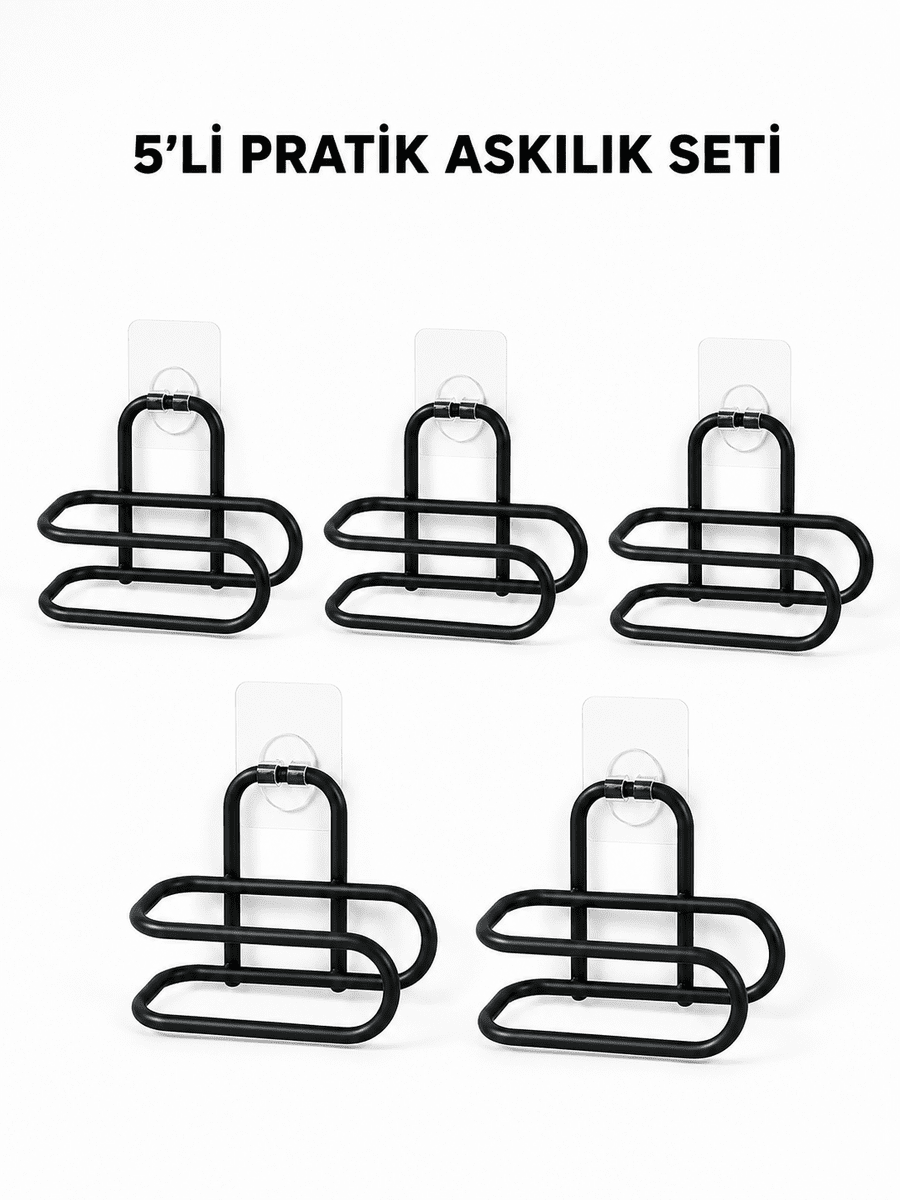 Siyah Metal WC Kağıtlık Yapışkanlı Tuvalet Kağıdı Rulo Tutucu 5 Adet Avantajlı Set