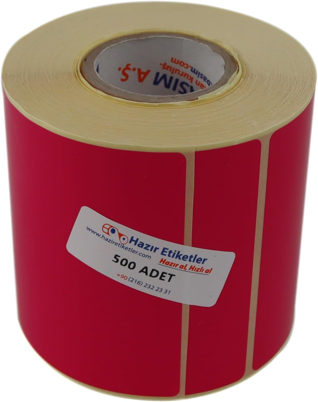 PP Opak Renkli Etiket 90mm x 90mm Ruloda 500 Adet 40mm Kuka Çapında Cam Yüzeylere İz Bırakmayan Etiket (Pembe)