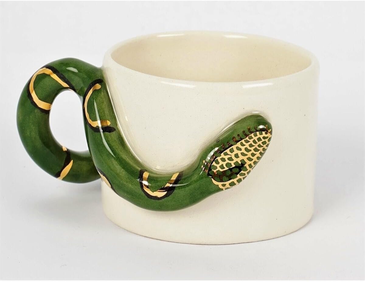 24 Ayar Altın Işlemeli, Yılan Kabartmalı, El Yapımı Mug 220 ml