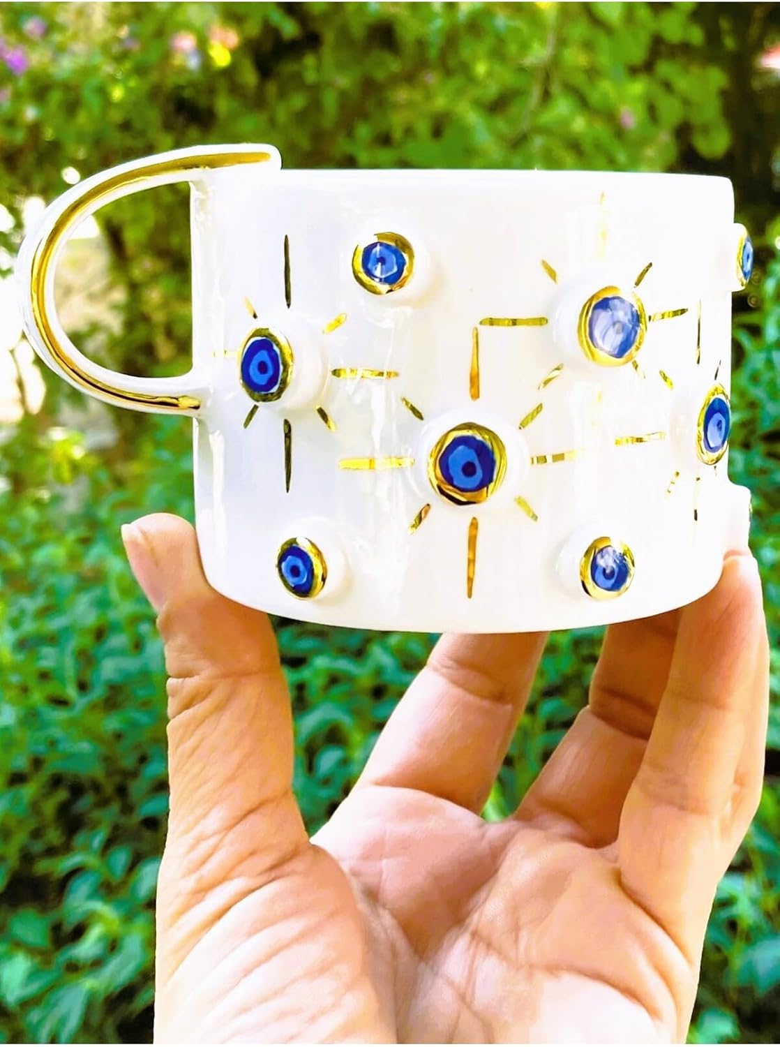 Premium Kalite 24 Ayar Altın Kaplama El Yapımı Kupa 300 ml Nazarlı Kupa Evil Eye Mug 22nt1