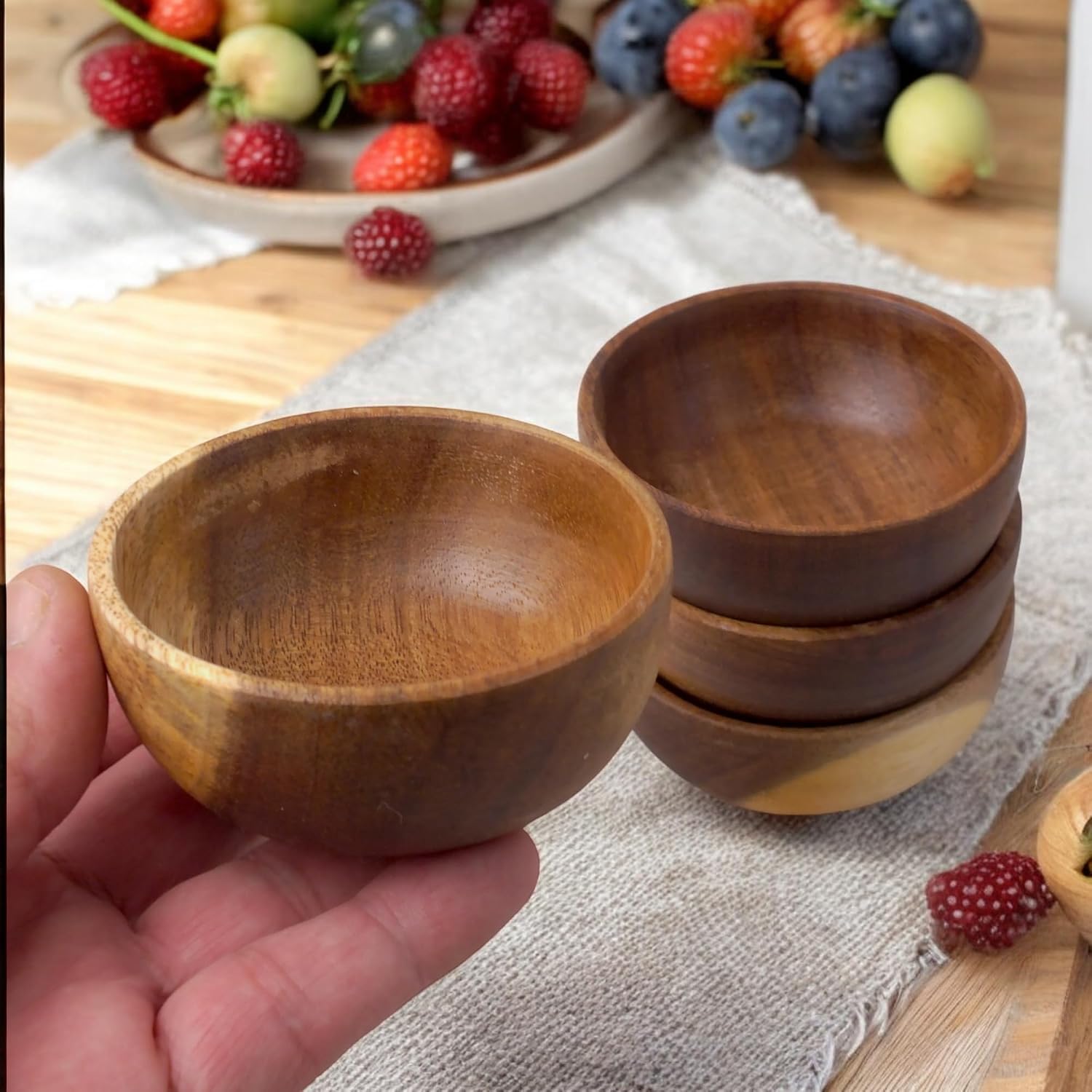 4'lü Yuvarlak Akasya Çerezlik, Sunum Kasesi, Zeytinlik, Kahvaltı Sunumluk 8 cm - 4 cm