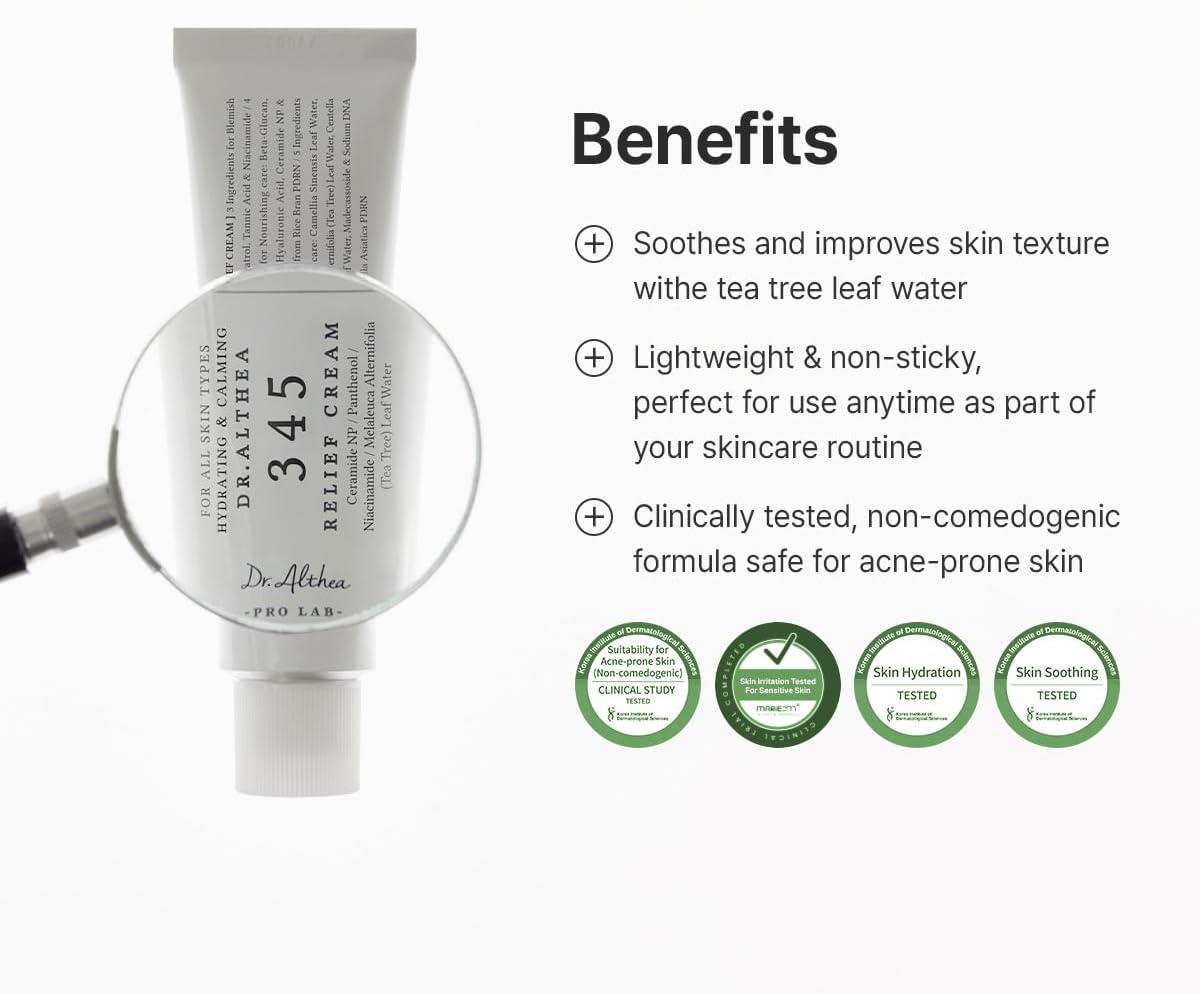 Dr. Althea 345 Relief Cream | Akne Karşıtı Niacinamide Resveratrol Centella Yatıştırıcı Nemlendirici Krem 50 ml