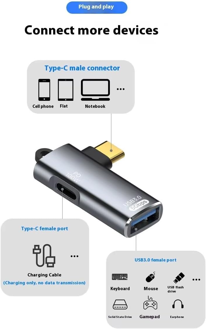 GA29 Type-C Metal Adaptör USB 3.0 5Gbps Veri Aktarımı 100W PD Şarj i-Phone Android Uyumlu (Gümüş)