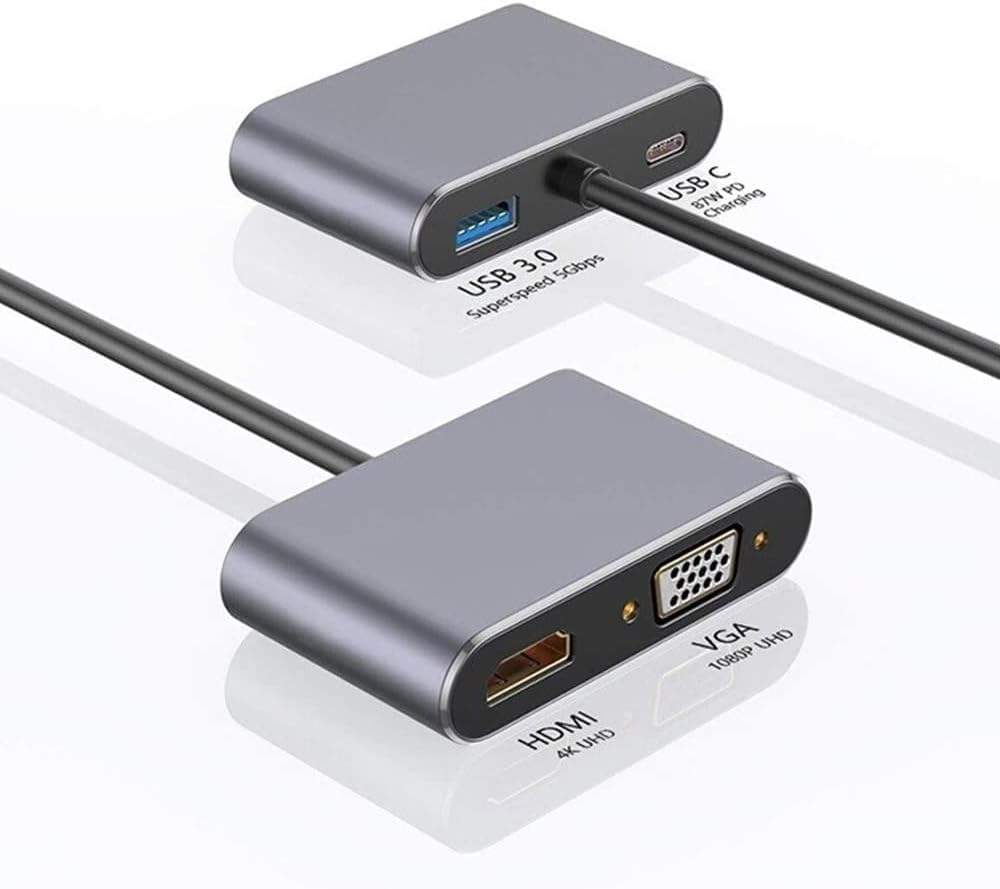 HB-03 4K HDMİ VGA TYPE C USB ÇOK FONKSİYONLU METAL A KALİTE KALIN KABLOLU HUB (HB-03 VGA HDMI USB TYPE C 4K HD HUB)