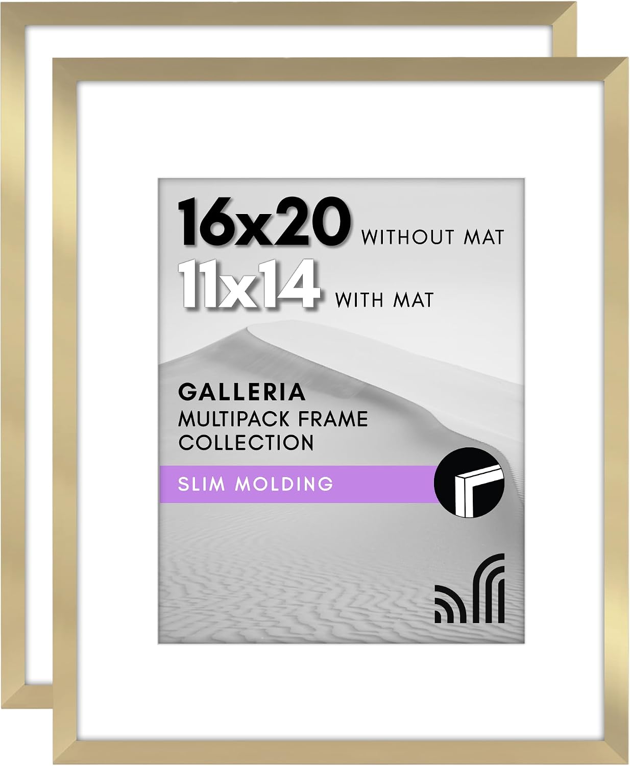 16x20 Resim Çerçevesi 2 inç Altın Seti - Mat veya 16x20 Çerçeve ile 11x14 Resim Çerçevesi Olarak Kullanılır - Yatay veya Dikey Ekran için Pleksiglas Kapaklı Kolaj Resim Çerçeveleri