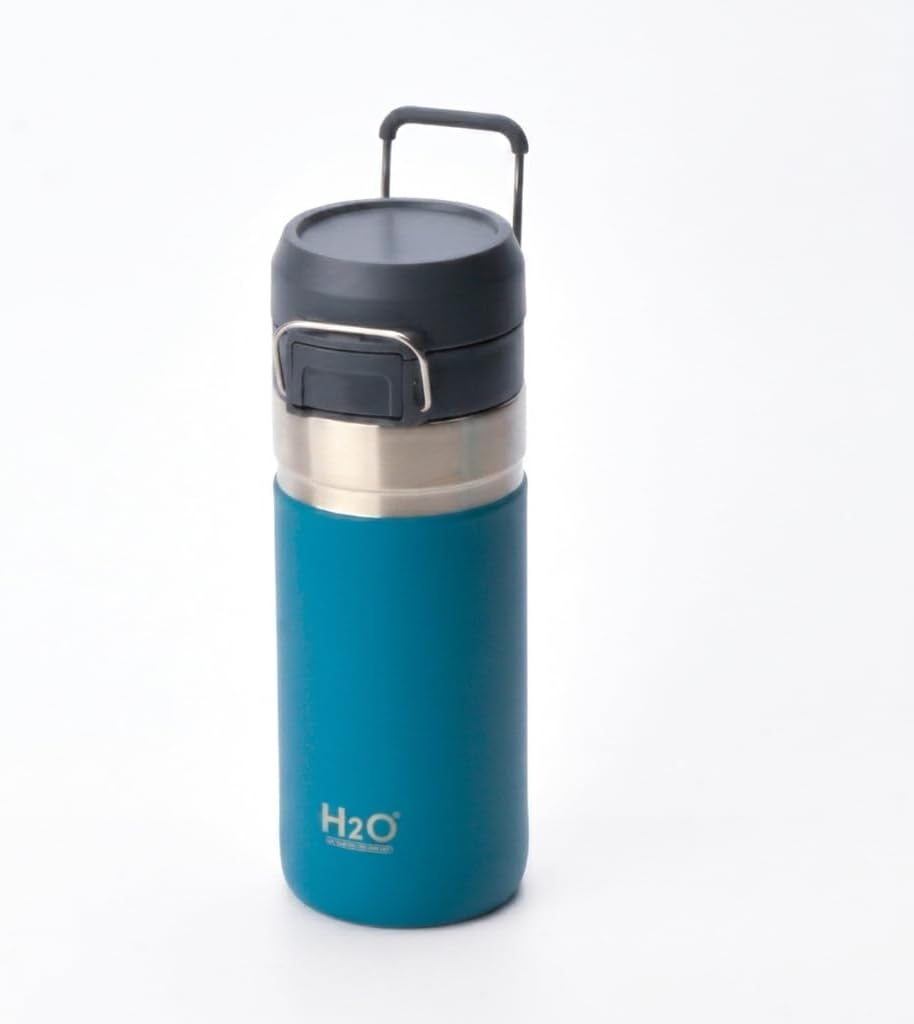 500 ML (0,5 Litre) Kapasiteli Paslanmaz Çelik Termos Kupa - Entegre Ağızlıklı, Taşıma Kulplu Seyahat Matarası (MAVİ)