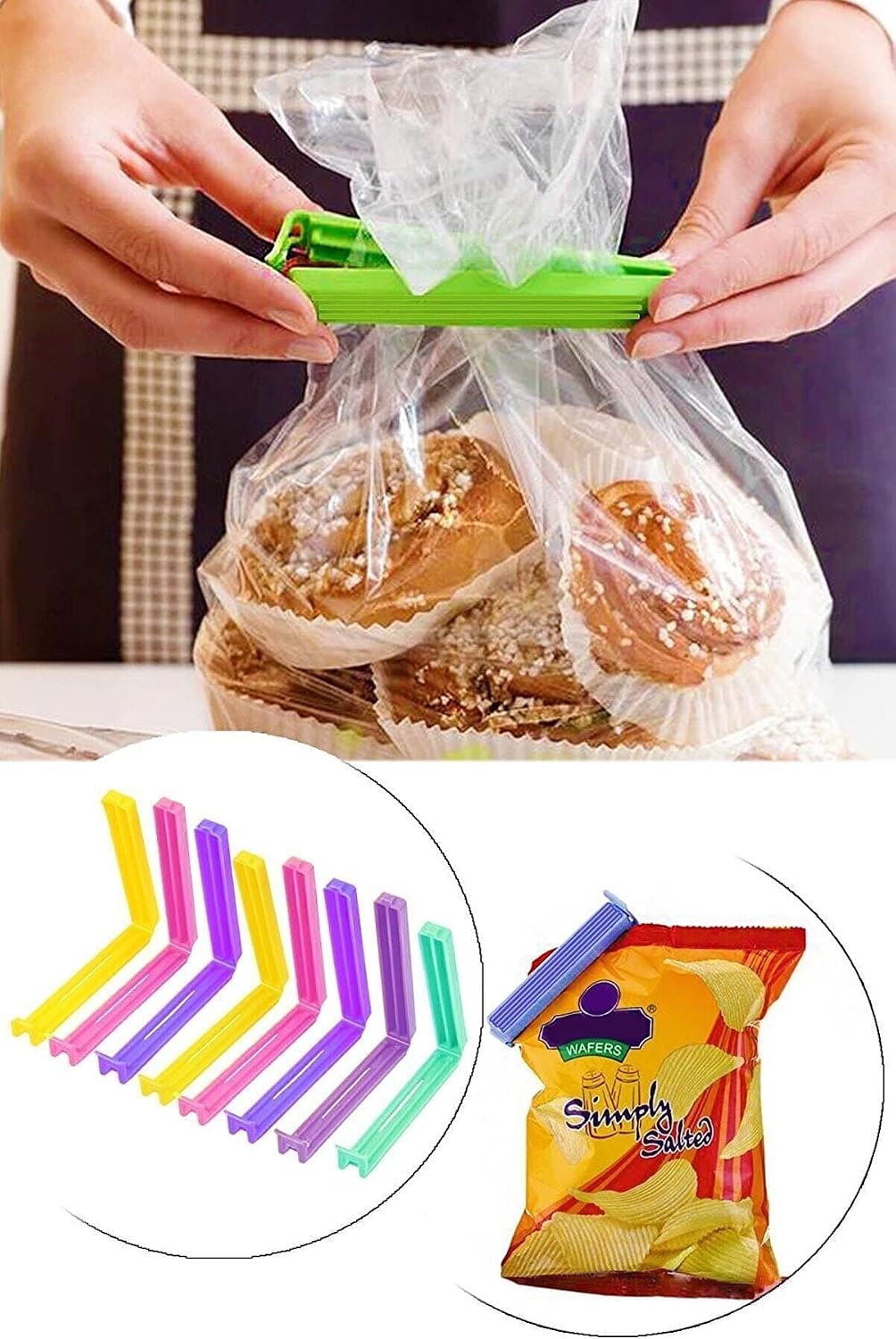 8'li Çok Renkli Pratik Poşet Klipsi, Paket, Ambalaj, Torba, Çanta Kapatıcı Plastik Kilidi, Mandalı (Karışık 8 Adet)