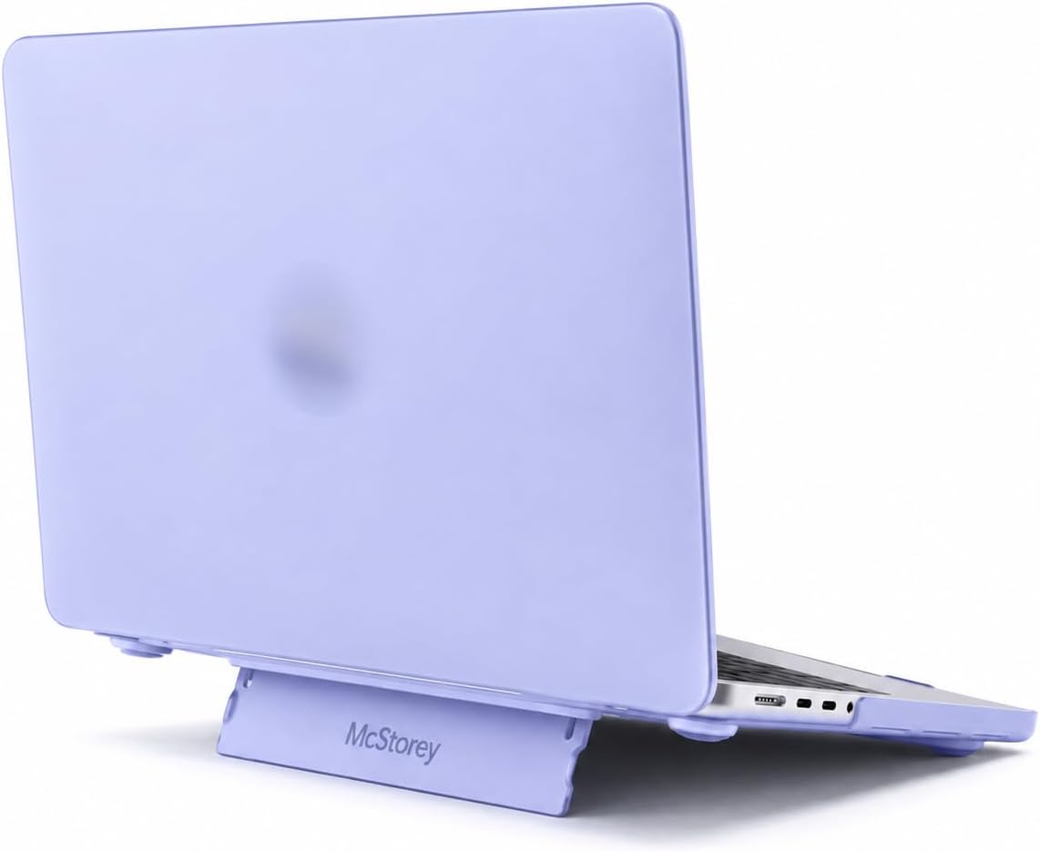 MacBook Air 13.6 İnç Kılıf M2 M3 M4 M5 Uyumlu, Mat Şeffaf Parmak İzi Bırakmaz PC Hardcase, Gizli Katlanabilir Standlı, Havalandırmalı İnce Koruyucu (A2681/A3113/A3240/A3449) Açık Lila