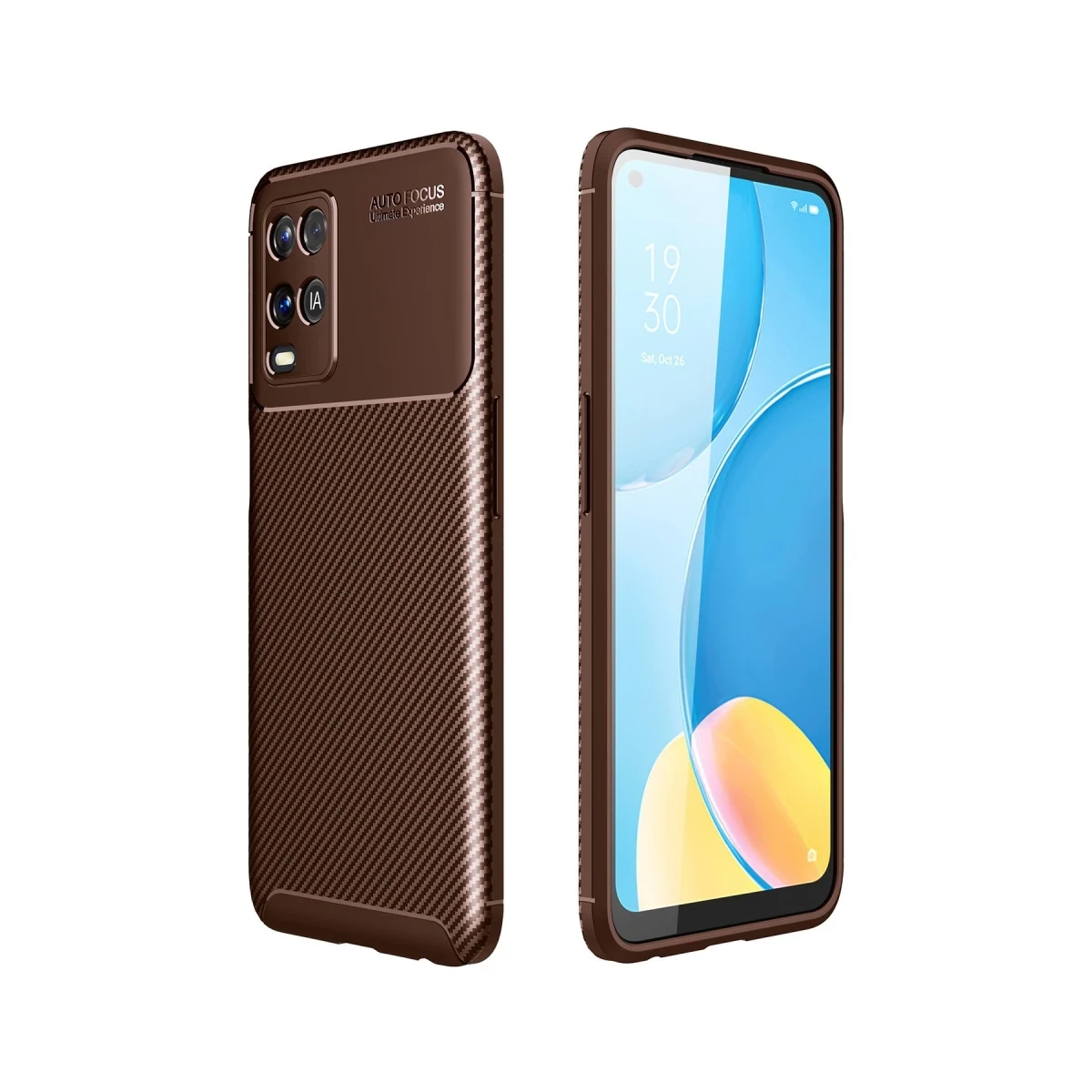 Oppo A54 4G Kılıf Auto Focus Karbon Kapak - Kahverengi