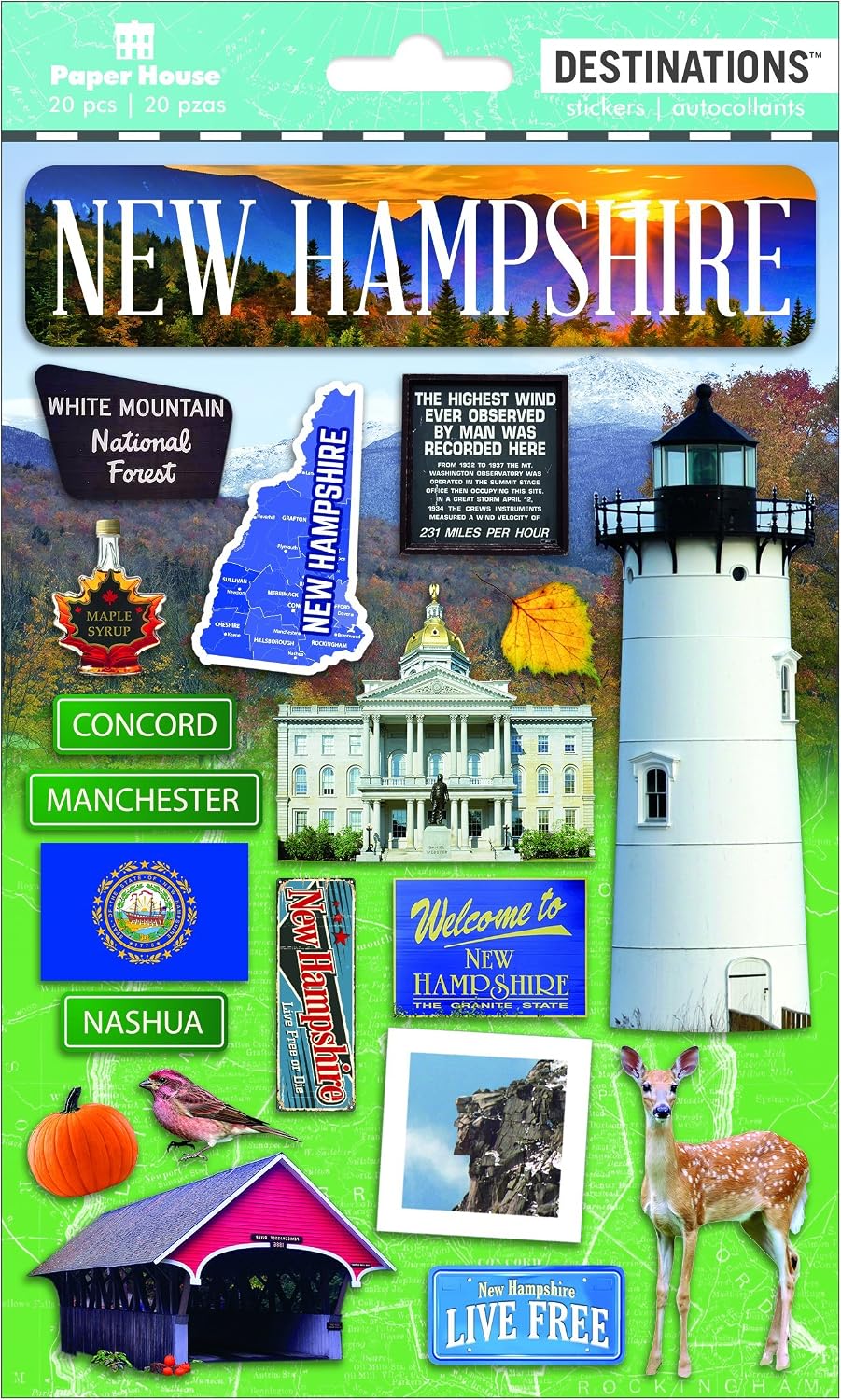 Travel New Hampshire 2D Etiketler, 3'lü Paket