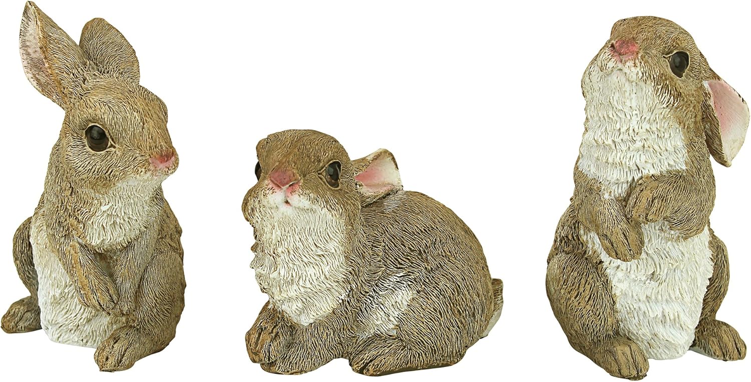 QM92008 The Bunny Den Rabbits İç/Dış Mekan Bahçe Hayvan Heykelleri, 9,5 cm Genişliğinde, 10,5 cm Derinliğinde, Tam Renkli Kaplama