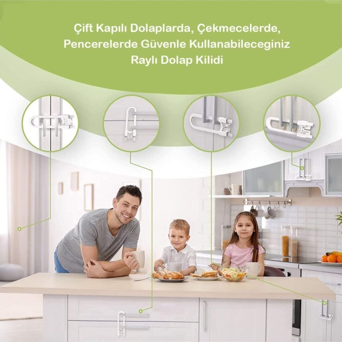 Raylı Dolap Kilidi – Bebek ve Çocuk Güvenliği İçin Çok Amaçlı Kilit, Dolap, Çekmece ve Pencereler İçin Uygun (1 Adet)