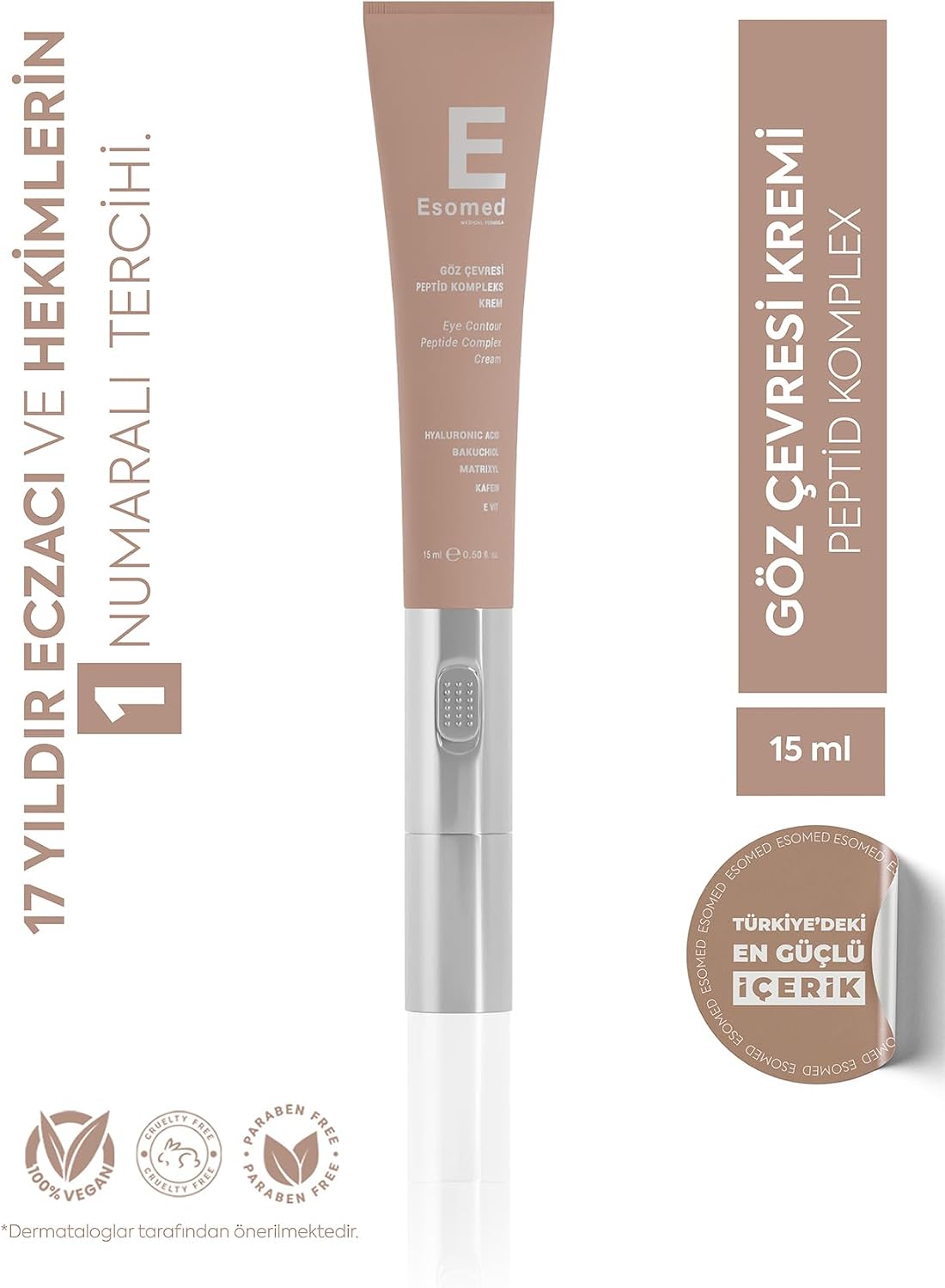 Peptit Kompleksli Göz Çevresi Kremi 15 ml – Kırışıklık, Morluk ve Şişlik Karşıtı Masaj Başlıklı Krem