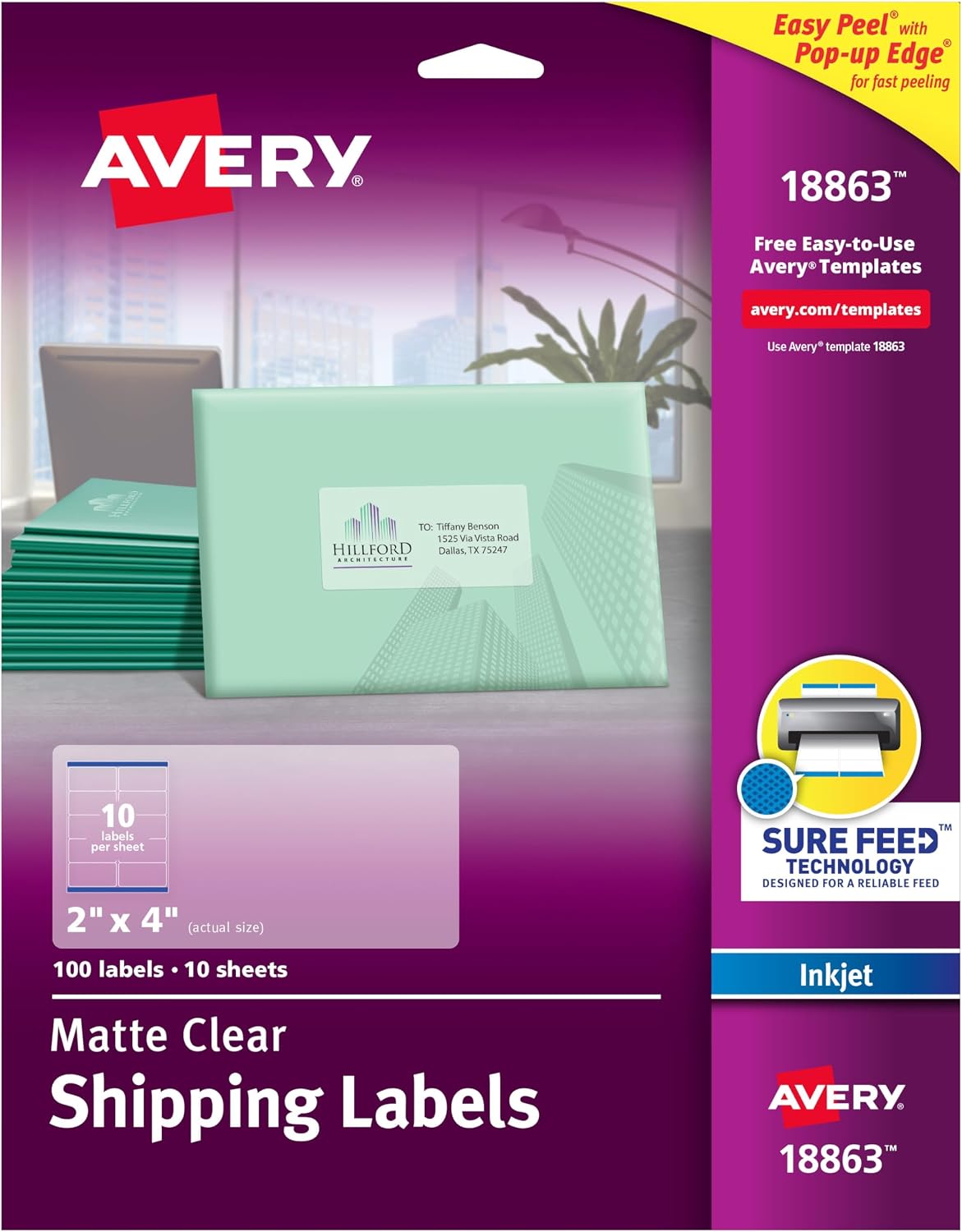 Mürekkep Püskürtmeli Yazıcılar için Şeffaf Kolay Soyulabilir Gönderim Etiketleri 5 cm x 10 cm, 100'lü Paket (18863), Beyaz