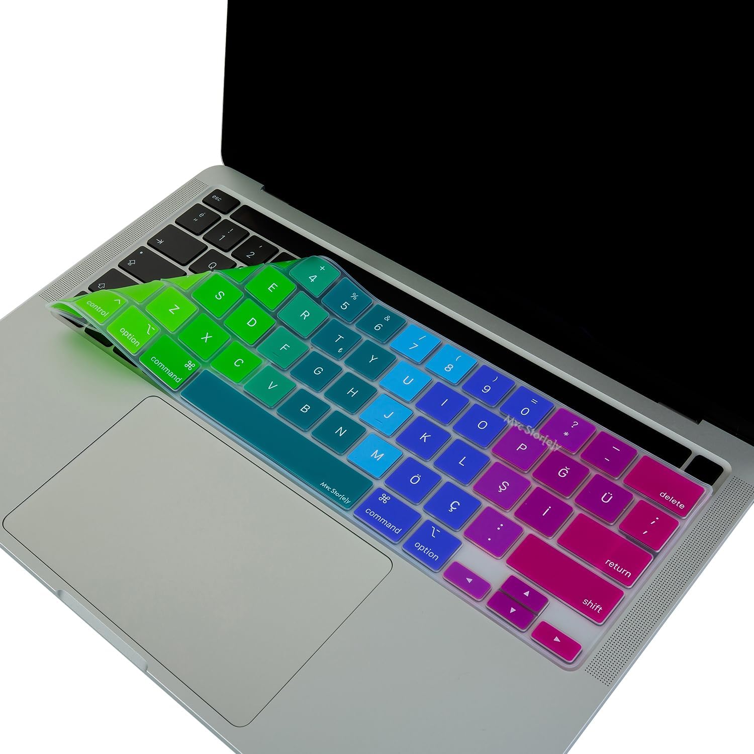 MacBook Klavye Koruyucu Türkçe Q Çeviri A2338 M1 M2 13 inç A2251 A2289 A2141 16 inç US ANSI Düz Enter Silikon Keyboard Cover Touch Bar Pembe Yeşil