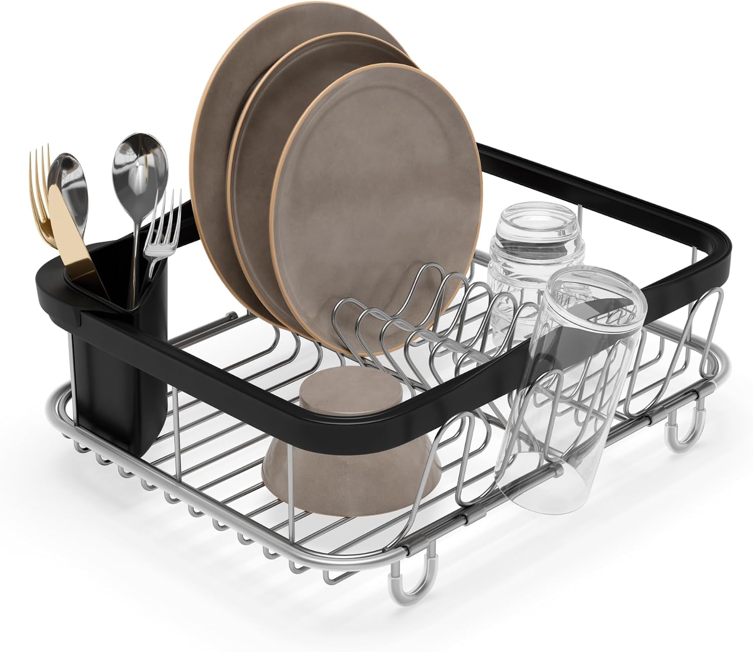 Multi-Use Dish Rack Black Sinkin Çok Fonksiyonlu Tabak Standı Siyah/Nikel, Metal, Büyük