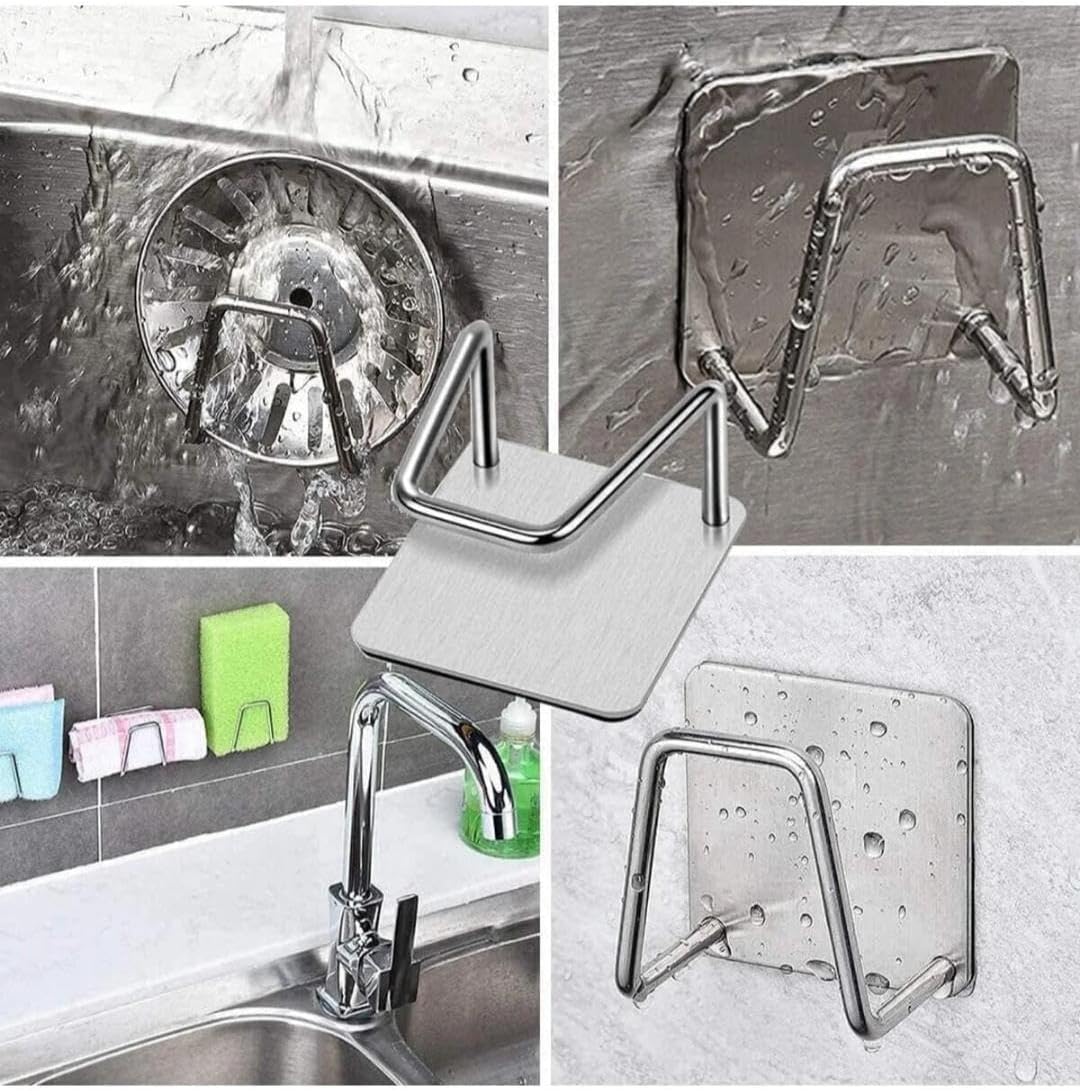 4 Adet Paslanmaz Mutfak Sünger Tutucu Yapışkanlı Sünger Askısı Lavabo Süngerliği
