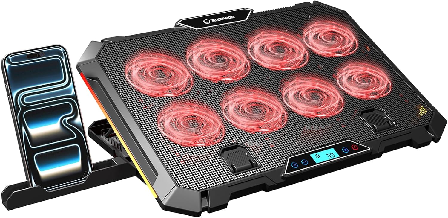 S51 Icevolt Siyah RGB Işıklı 8 Fanlı LCD Göstergeli 16 Kadar Yükselebilen Notebook Soğutucu