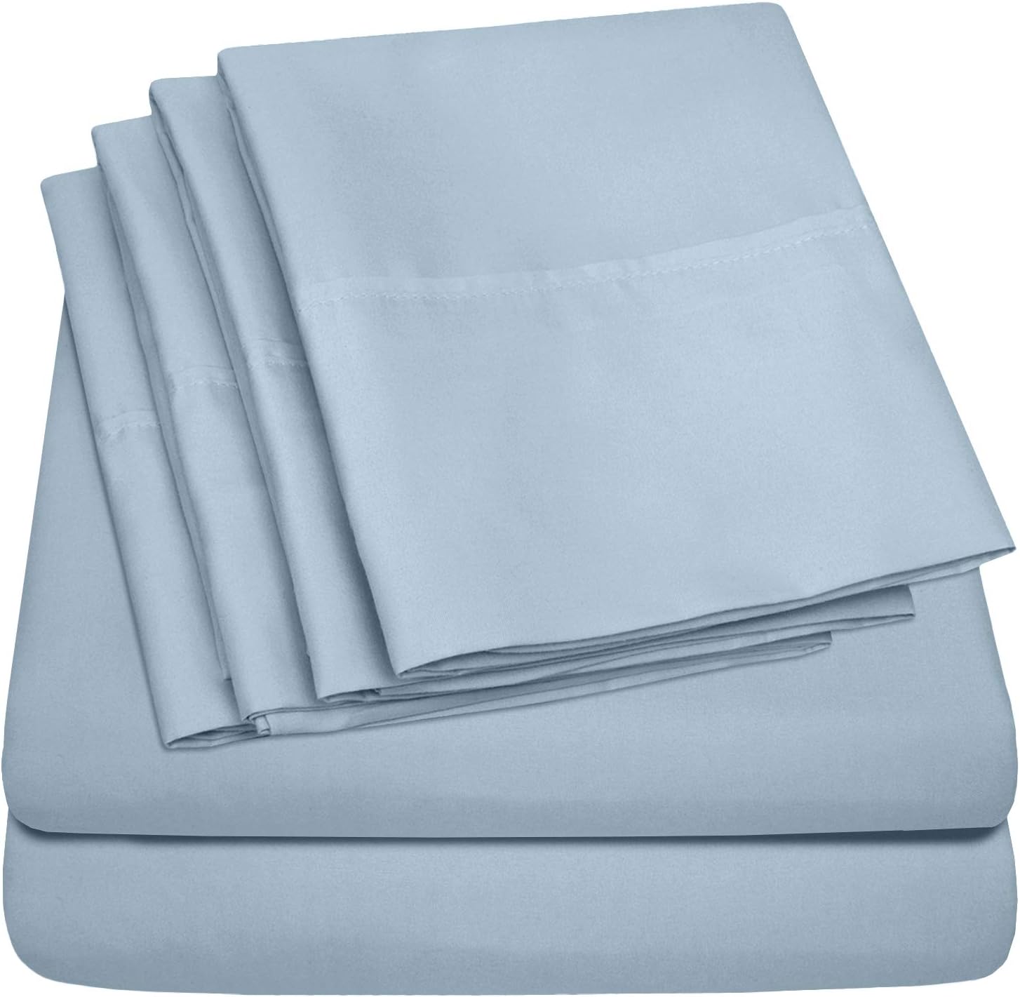 Queen Çarşaf Mavi Misty - 6 Parça 1500 Üstün Koleksiyon İnce Fırçalanmış Mikrofiber Derin Cep Kraliçe Çarşaf Seti Yatak - 2 Ekstra Yastık Kılıfı, Çok Değer, Kraliçe, Mavi Puslu
